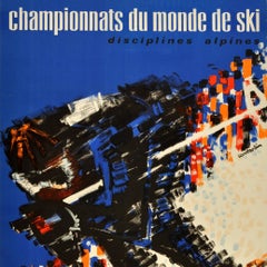Original Vintage Sport Poster Ski Championships Chamonix Mont Blanc 1962 France