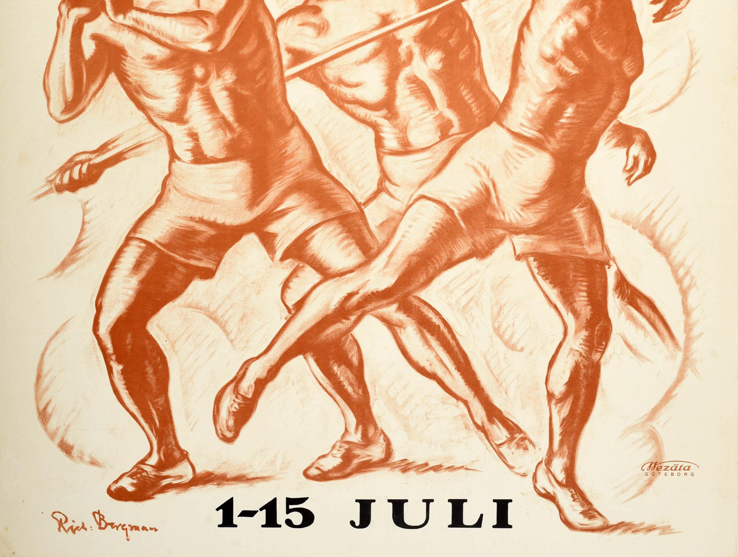 Early 20th Century Original Vintage Sport Poster Swedish Fighting Games Gothenburg 1923 Sweden For Sale