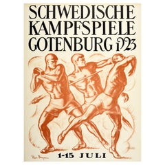 Affiche de sport originale vintage suédoise des Jeux de combat de Gothenburg 1923, Suède