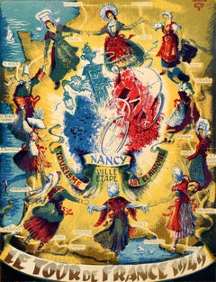 Affiche de sport originale Tour de France 1949 Cycling Nancy Ville Etape