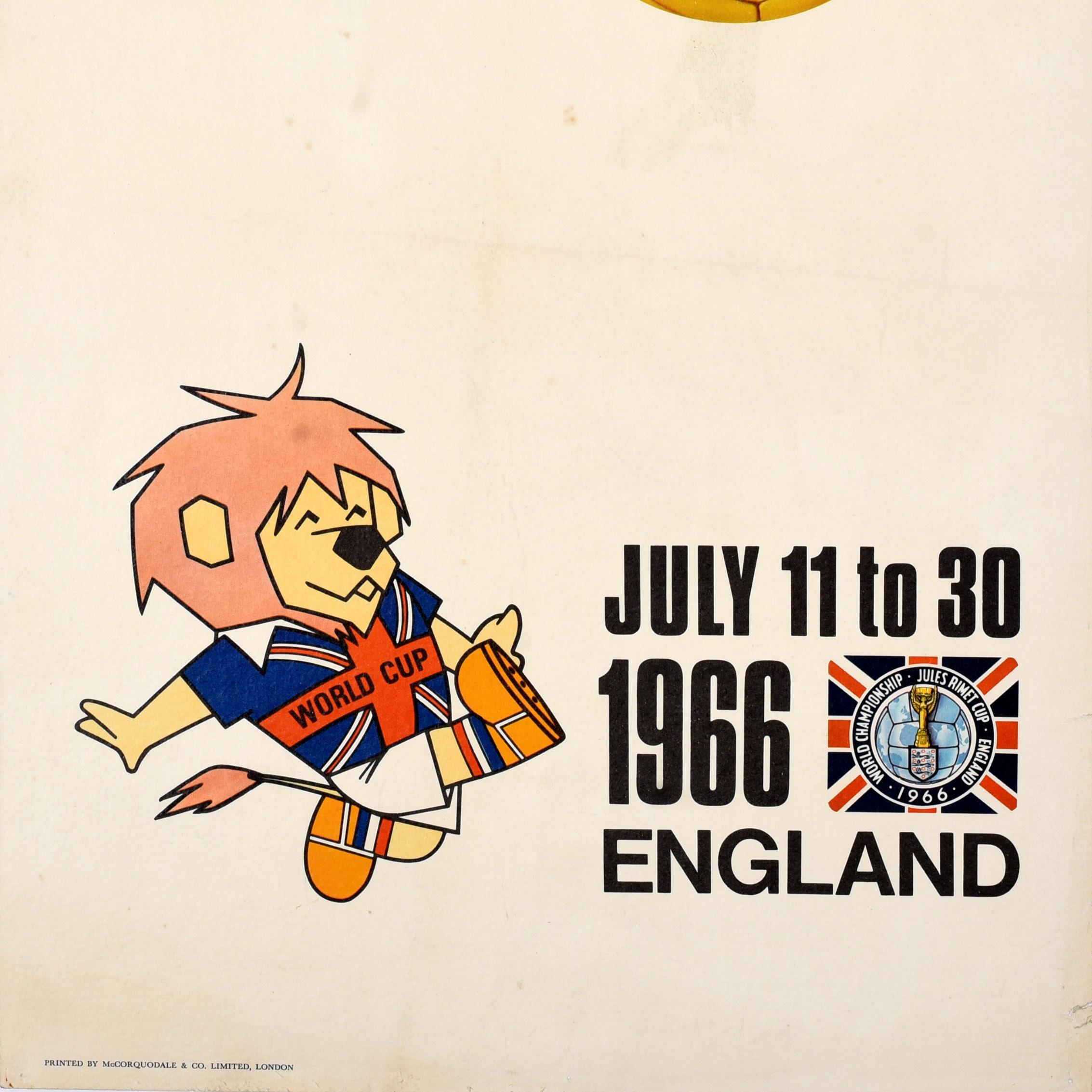 Britannico Poster sportivo originale della Coppa del Mondo Willie 1966 Calcio FIFA UK Reg Hoye in vendita