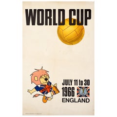 Poster sportivo originale della Coppa del Mondo Willie 1966 Calcio FIFA UK Reg Hoye