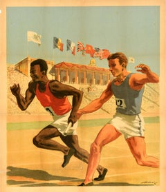 Original Vintage Sport Poster Youth And Student Festival For Peace Friendship