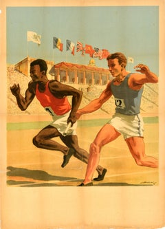 Original Vintage Sport Poster Youth And Student Festival For Peace Friendship