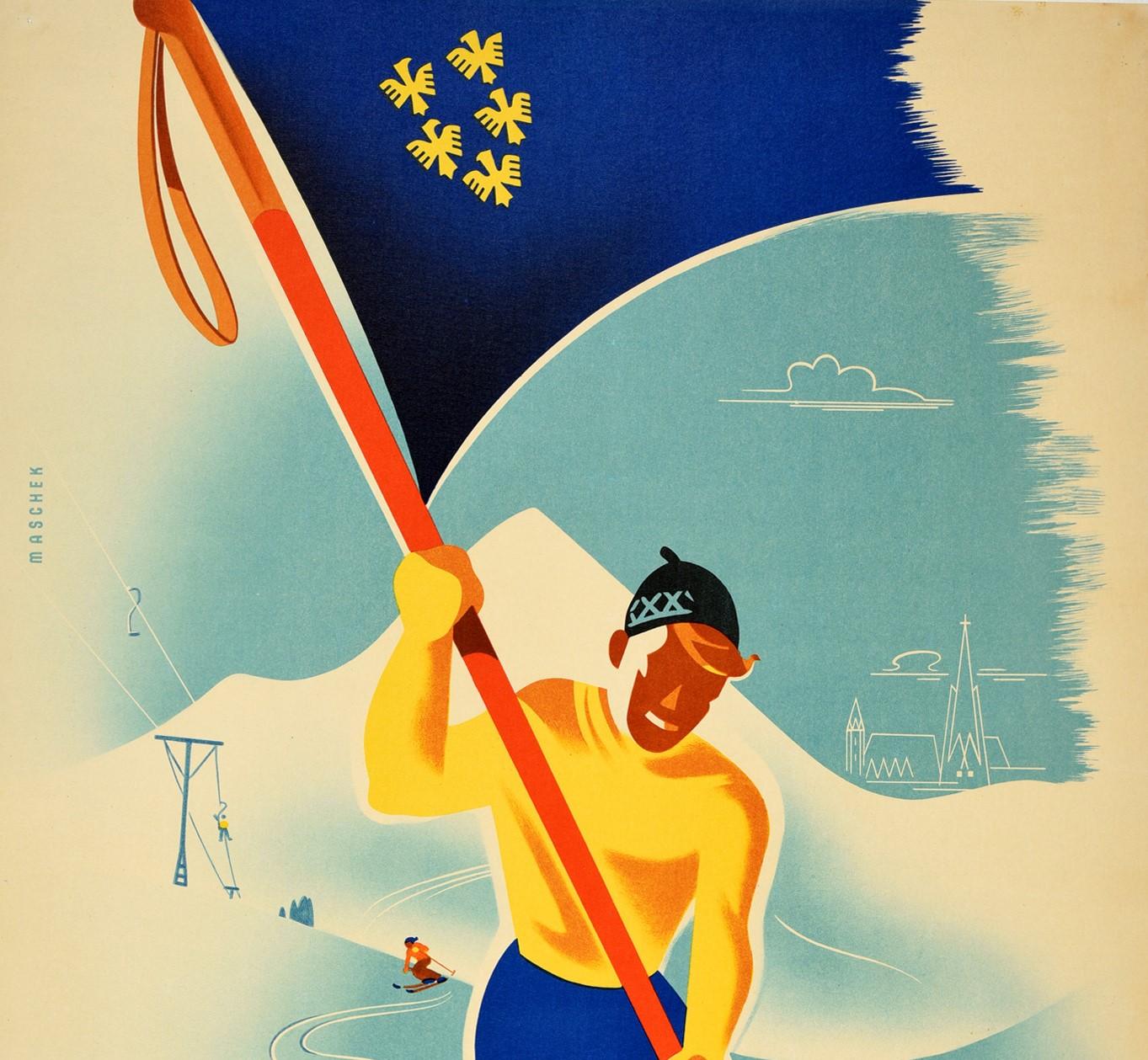 Austrian Original Vintage Sport Skiing Poster Winter in Niederosterreich / Lower Austria