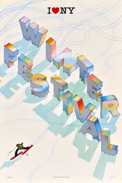 Poster originale d'epoca per lo sport, lo sci e il turismo I Love NY New York Winter Festival