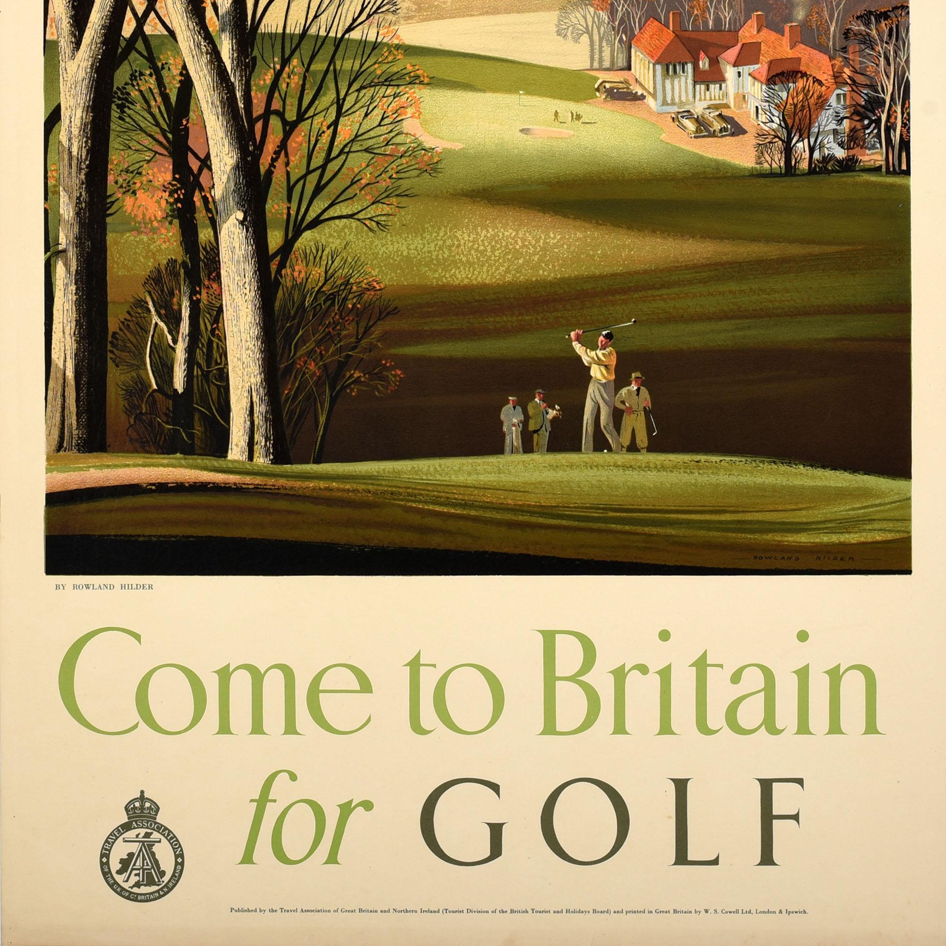 Original Vintage Sport Travel Poster Come To Britain For Golf Rowland Hilder UK In Good Condition For Sale In London, GB