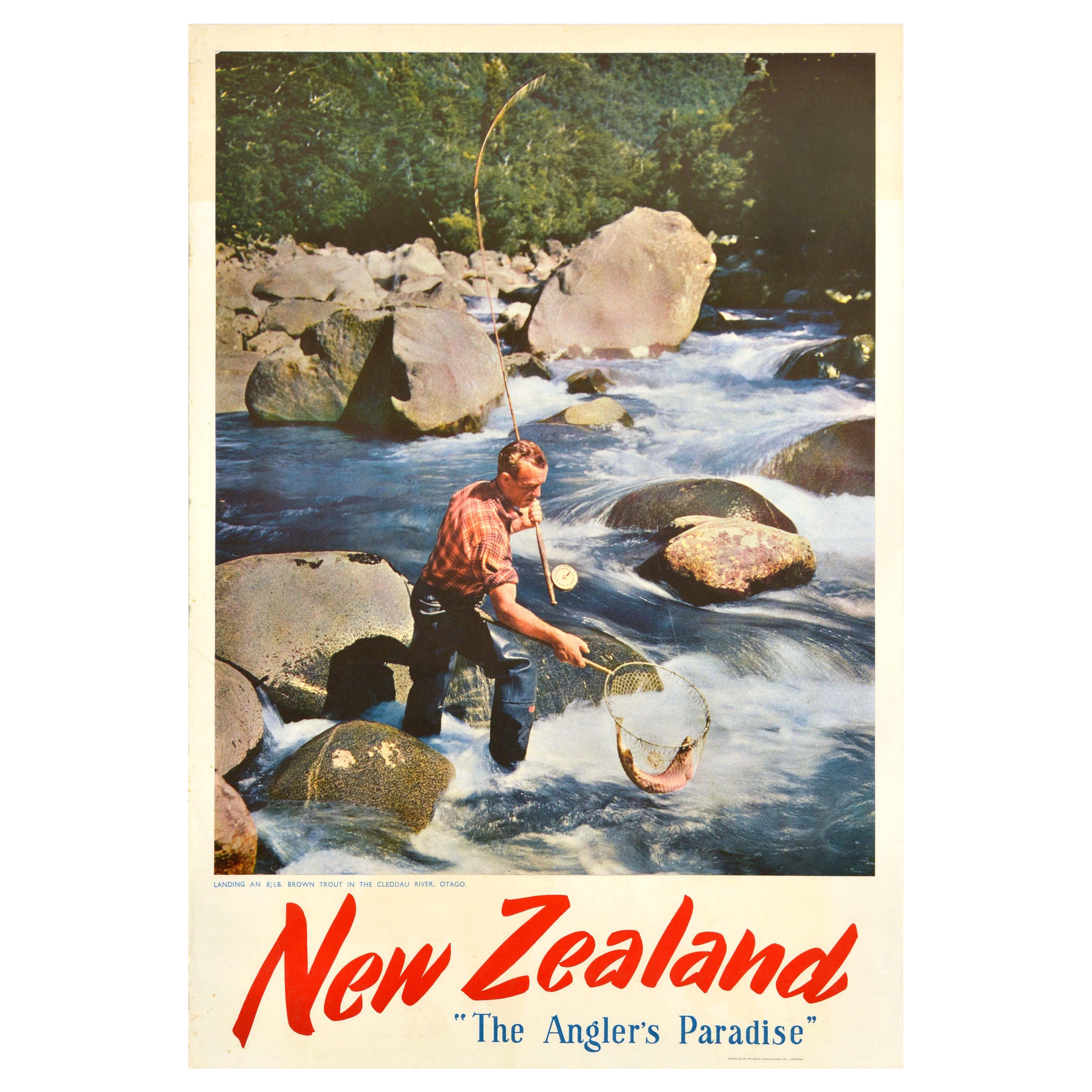 Original Vintage Sport Travel Poster New Zealand The Angler
s Paradise Fishing