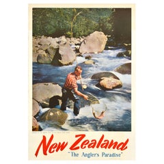Original Vintage Sport Travel Poster New Zealand The Angler's Paradise Fishing
