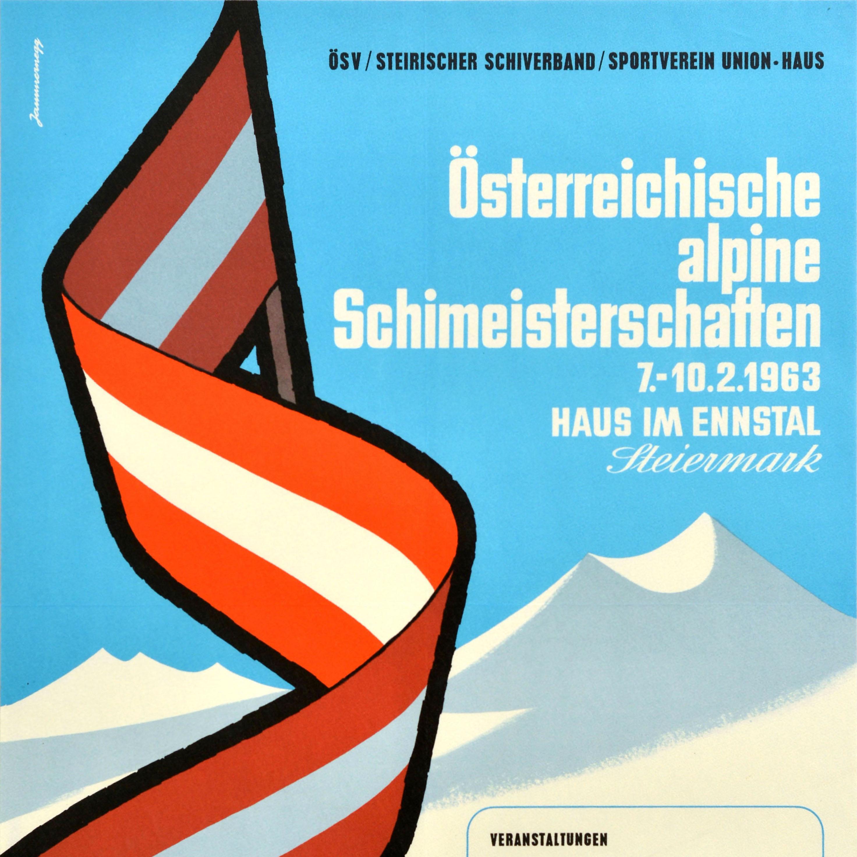 Original Vintage Sports Poster Austrian Alpine Ski Championships Haus Im Ennstal In Good Condition In London, GB