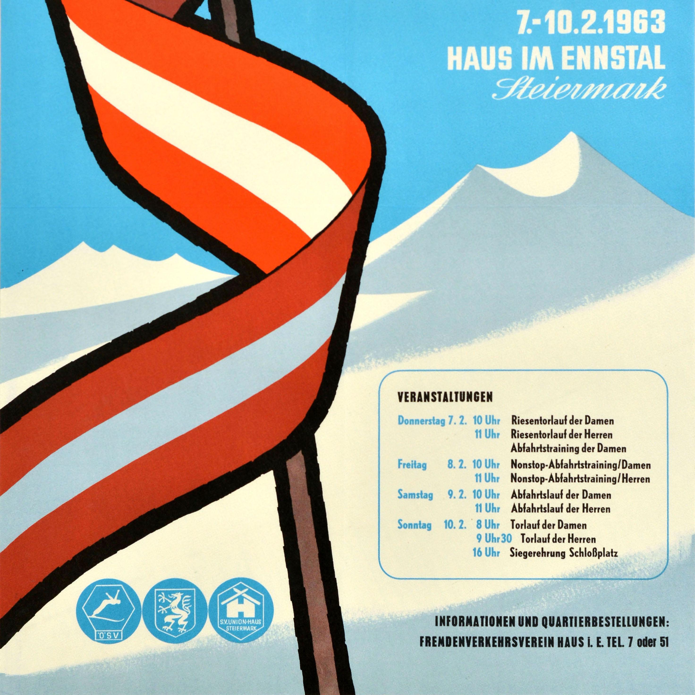 Mid-20th Century Original Vintage Sports Poster Austrian Alpine Ski Championships Haus Im Ennstal