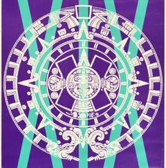 Original Vintage Sports Poster Mexico Olympic Games 1968 Aztec Sun Sculpture Art