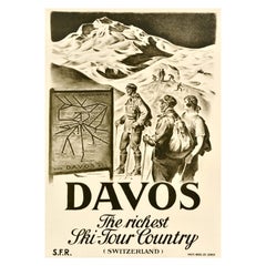 Original Vintage Sports Travel Poster Davos Richest Ski Tour Country Switzerland
