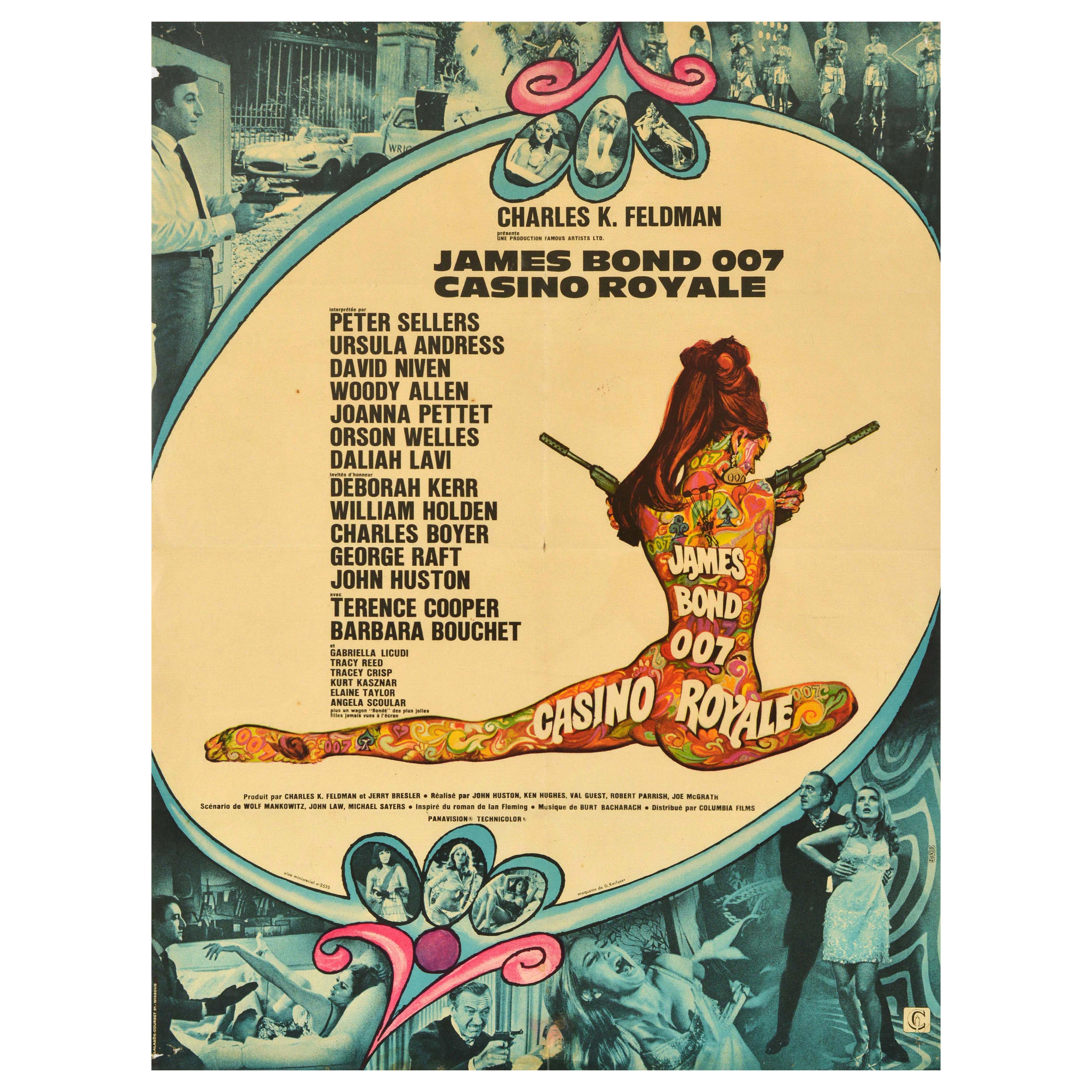 Affiche vintage originale du film espion James Bond Casino Royale 007 Charles Feldman