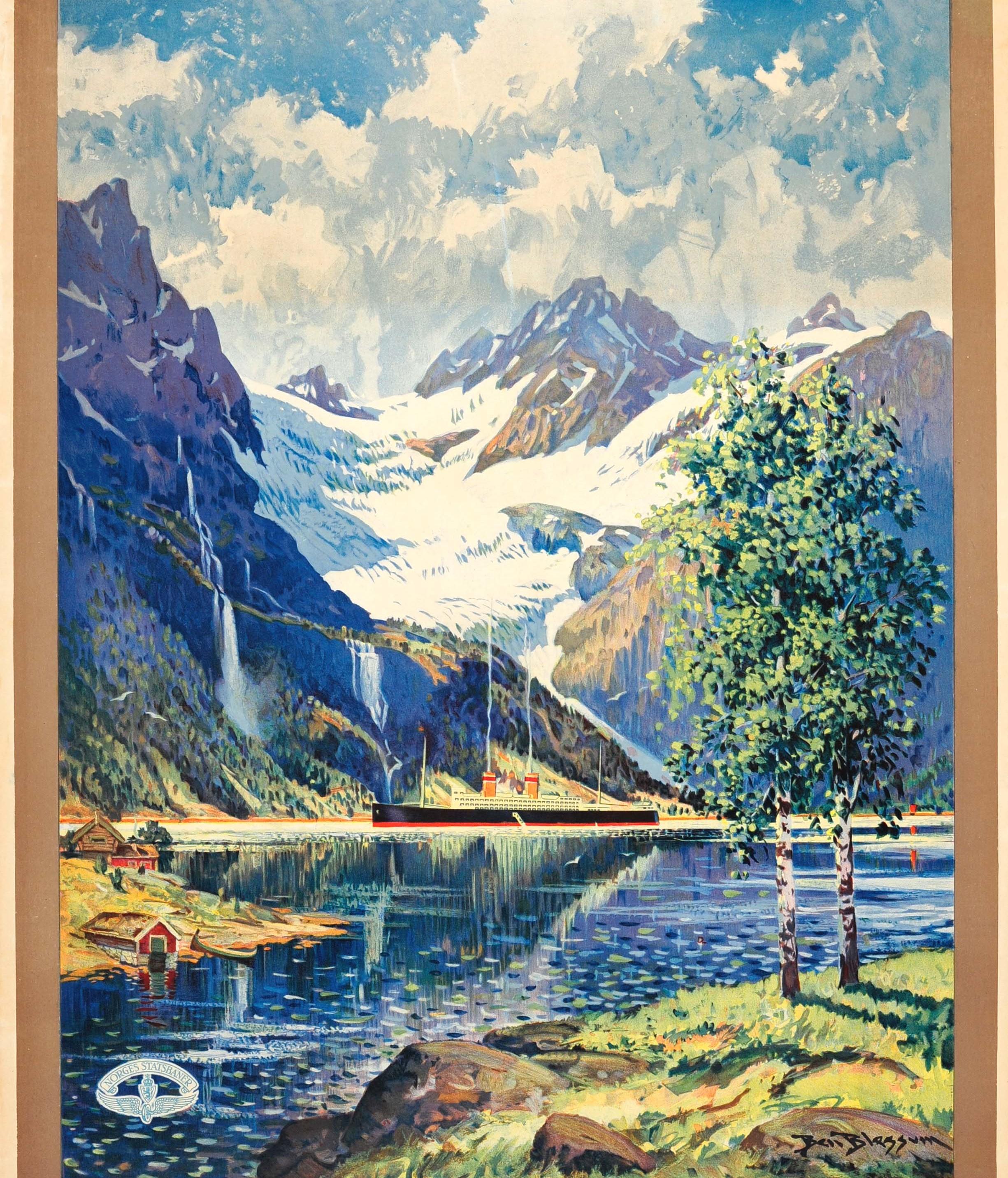 Norwegian Original Vintage State Railway Travel Poster Norge Norway Summer Season ft Fjord