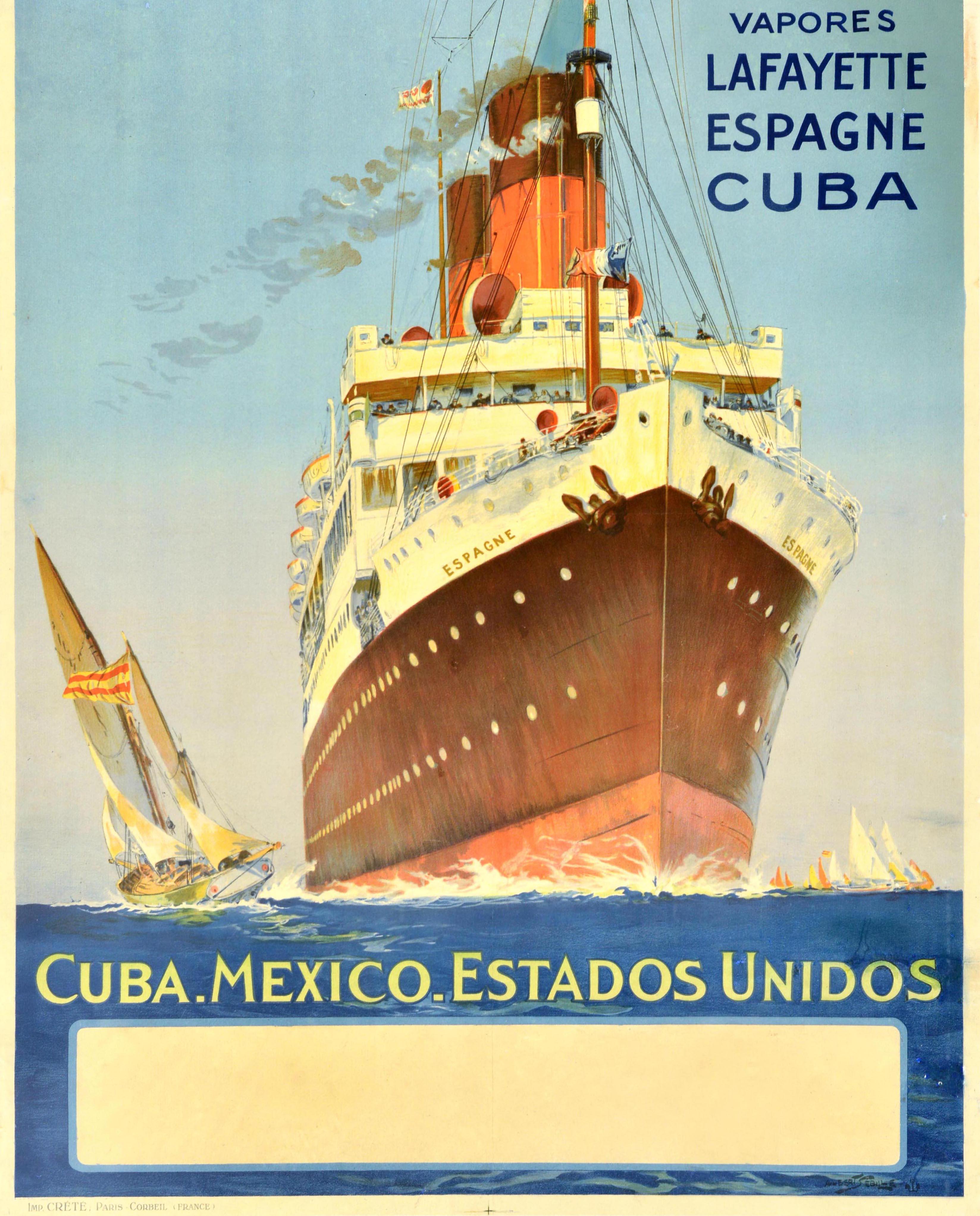 Original Vintage Steam Ship Cruise Travel Poster Cie Gle Transatlantique Espagne In Good Condition For Sale In London, GB