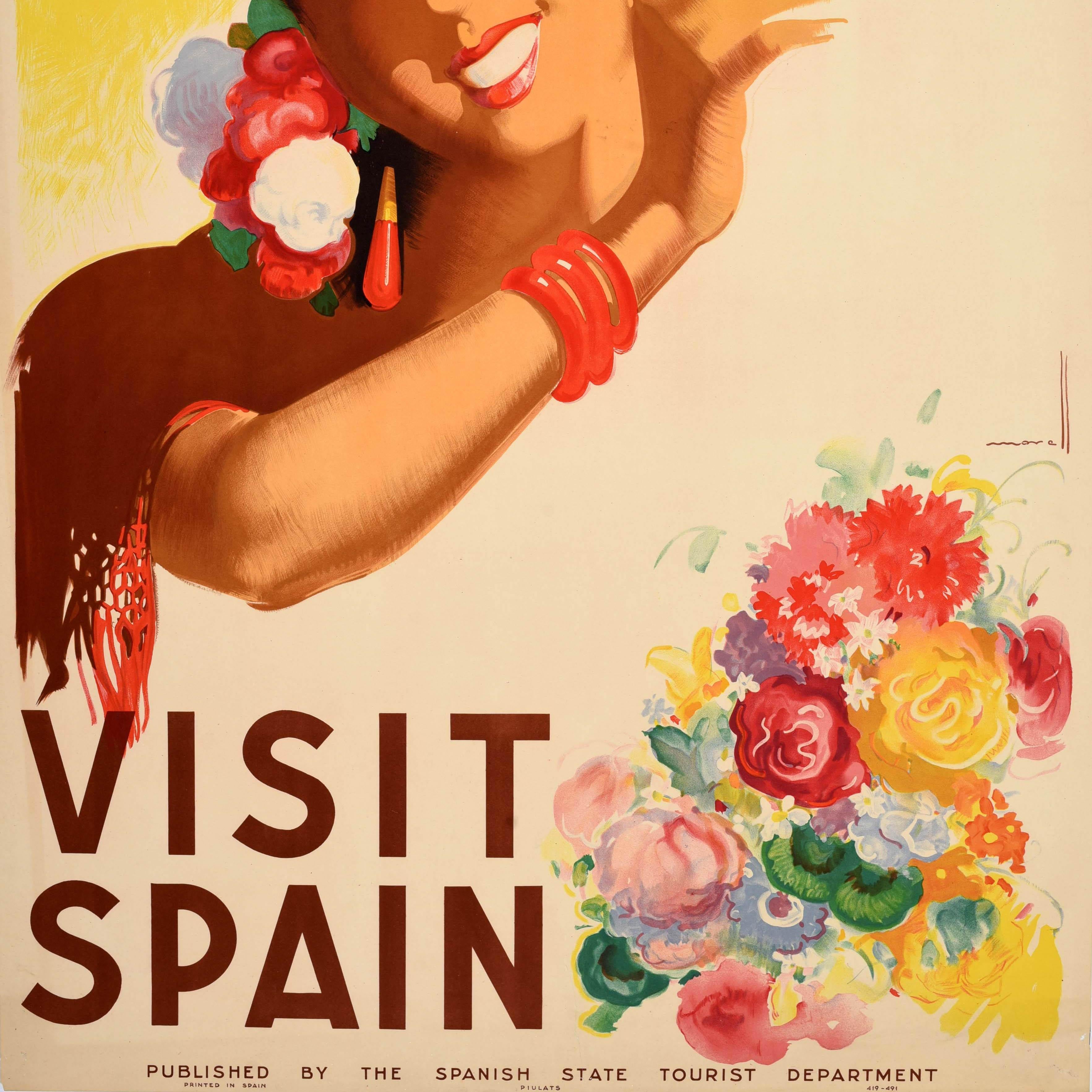 Poster di viaggio per le vacanze estive originale d'epoca Visita la Spagna Morell Fan Espana In condizioni buone in vendita a London, GB
