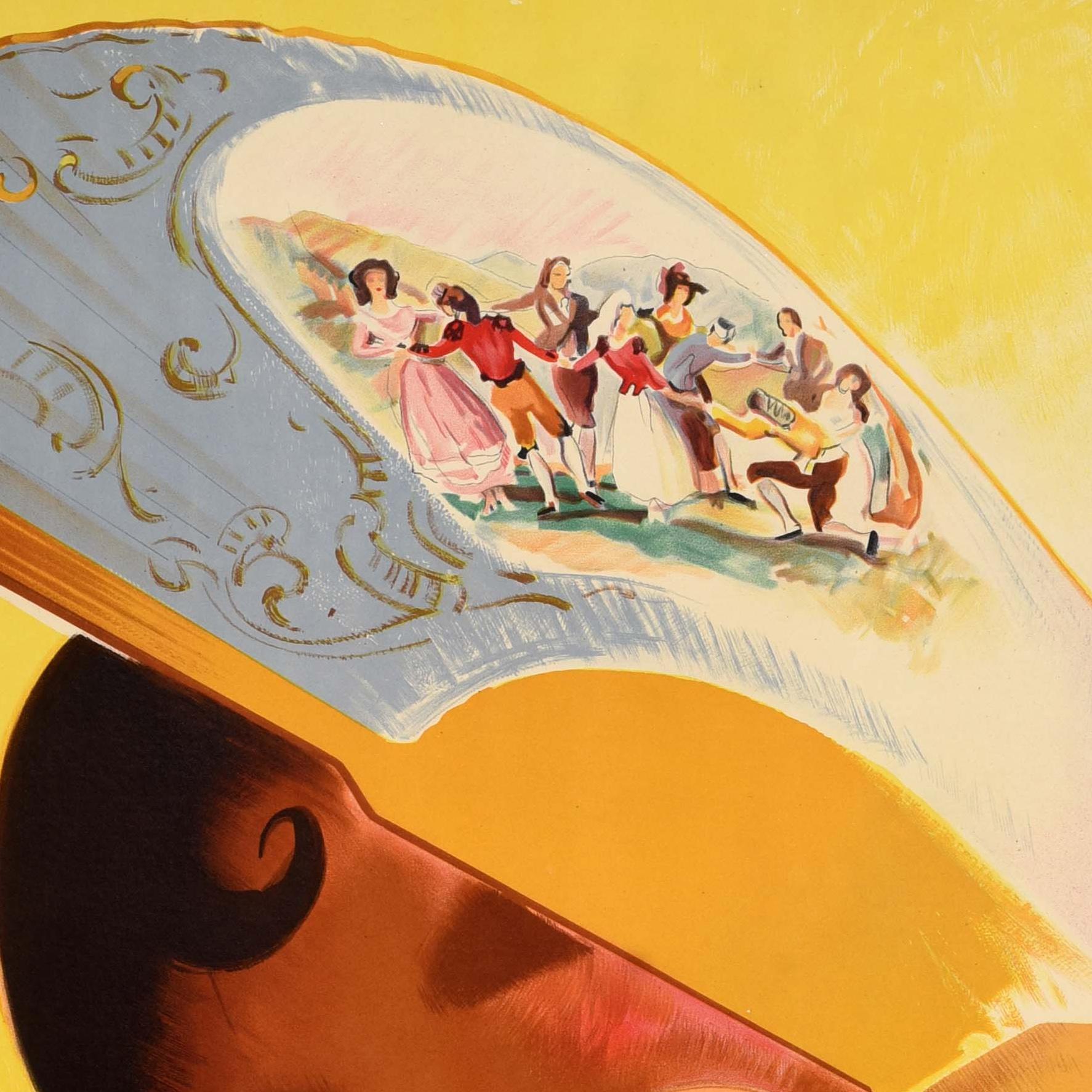 Metà XX secolo Poster di viaggio per le vacanze estive originale d'epoca Visita la Spagna Morell Fan Espana in vendita