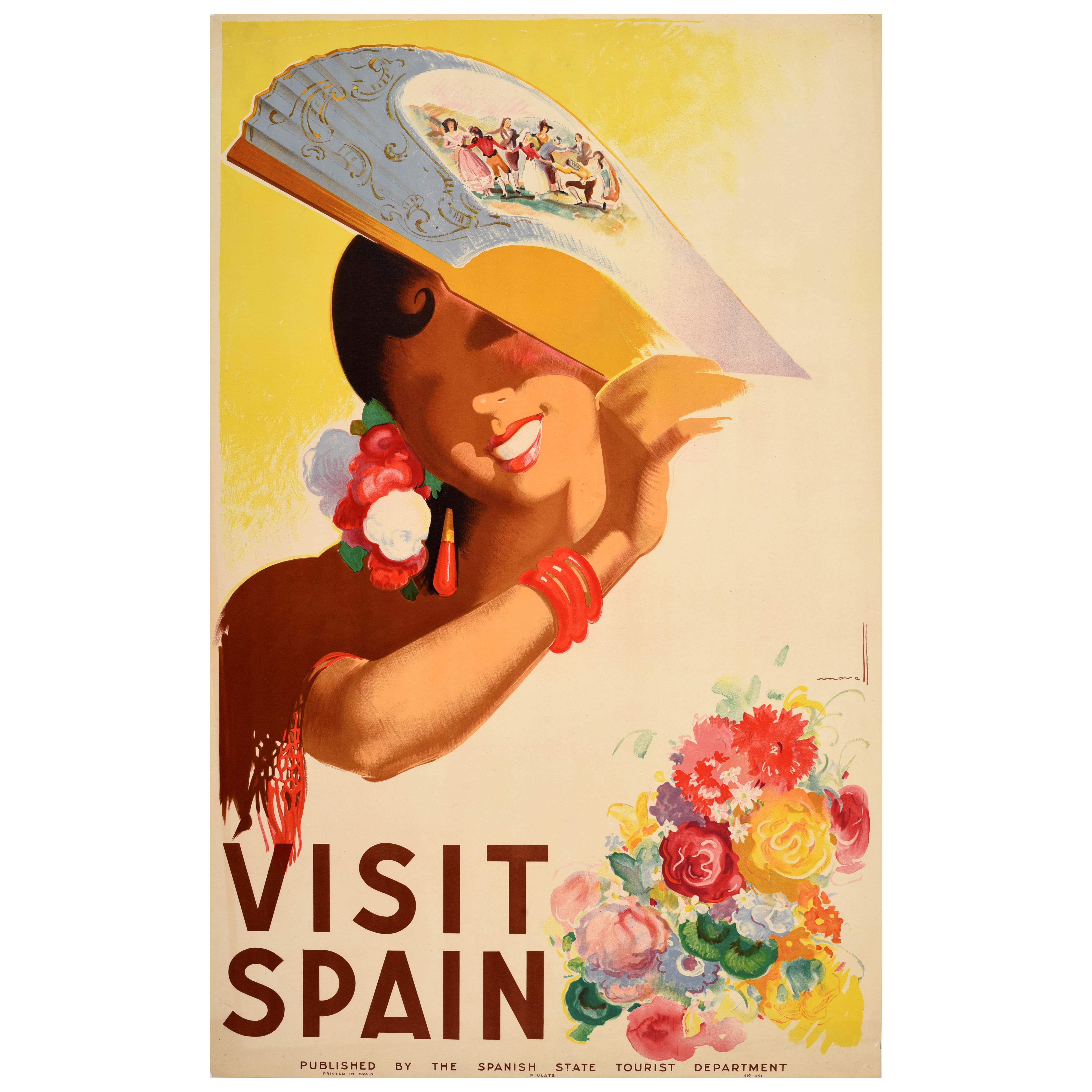 Original Vintage Sommerurlaub Reiseplakat besuchen Spanien Morell Fan Espana