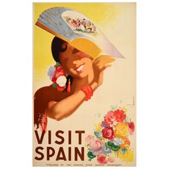 Original Vintage Summer Holiday Travel Poster Visit Spain Morell Fan Espana