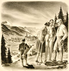 Original Vintage Summer Sport Travel Poster Davos Sports Games Mountains Moos