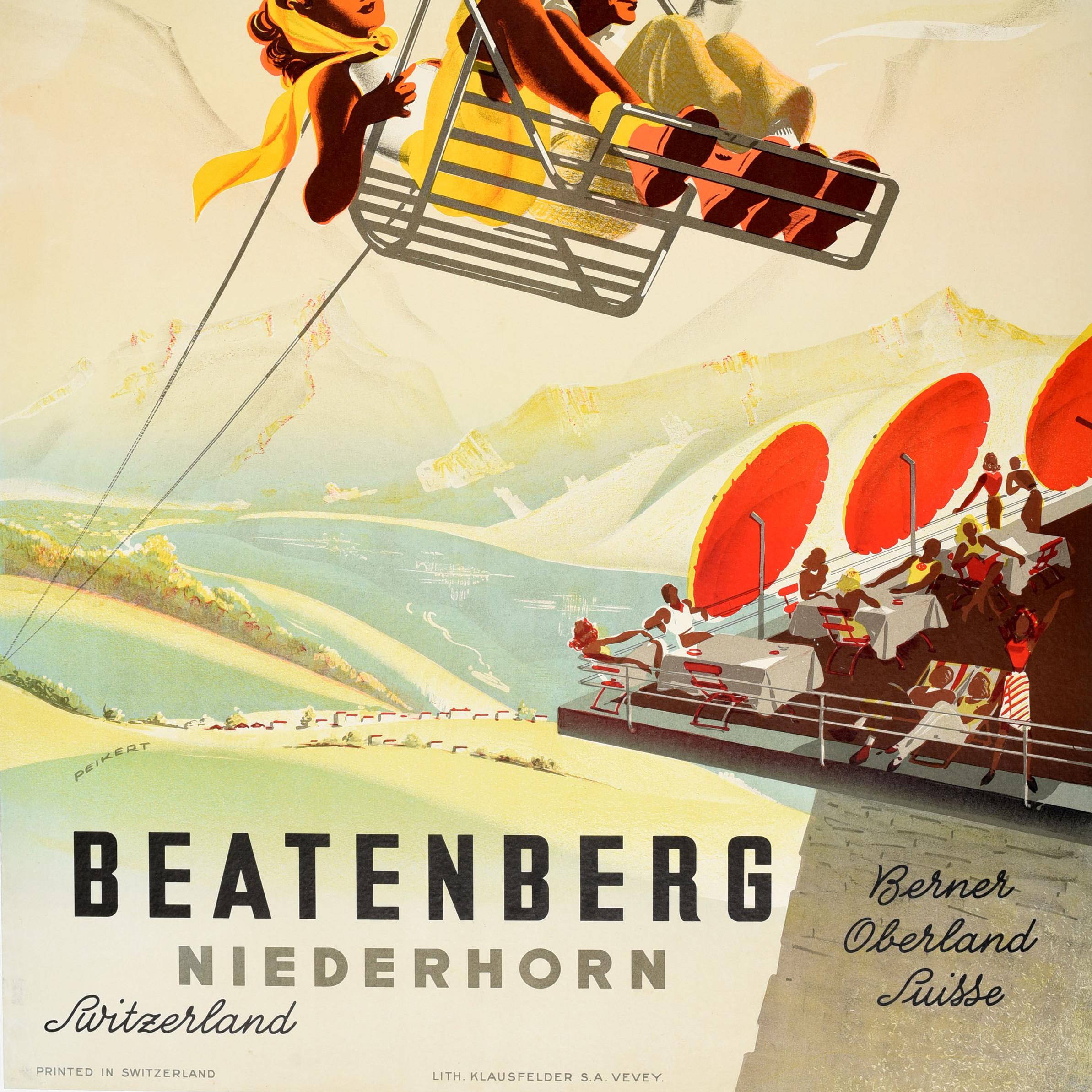 Swiss Original Vintage Summer Travel Poster Beatenberg Niederhorn Switzerland Peikert For Sale