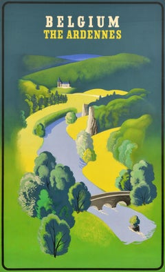 Original Vintage Summer Travel Poster Belgium The Ardennes Midcentury Modern