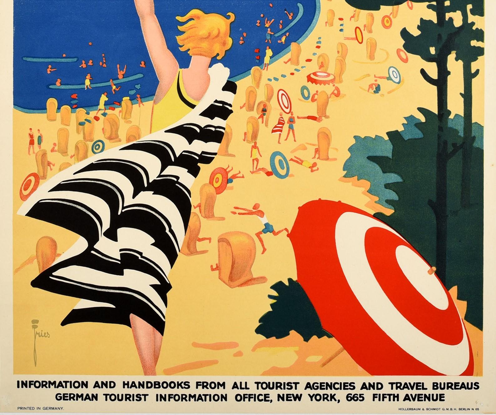 Art Deco Original Vintage Summer Travel Poster Germany For Holidays Seaside Beach Sailing