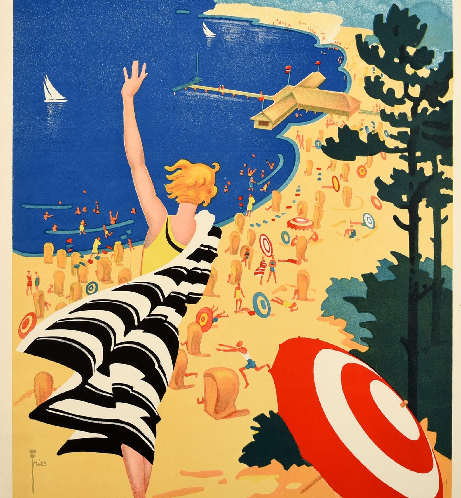 Original Vintage Summer Travel Poster Germany For Holidays Seaside Beach Sailing In Good Condition In London, GB