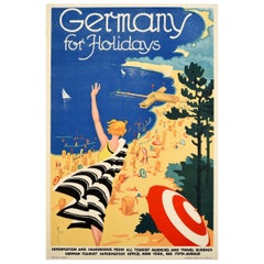 Original Vintage Summer Travel Poster Germany For Holidays Seaside Beach Sailing