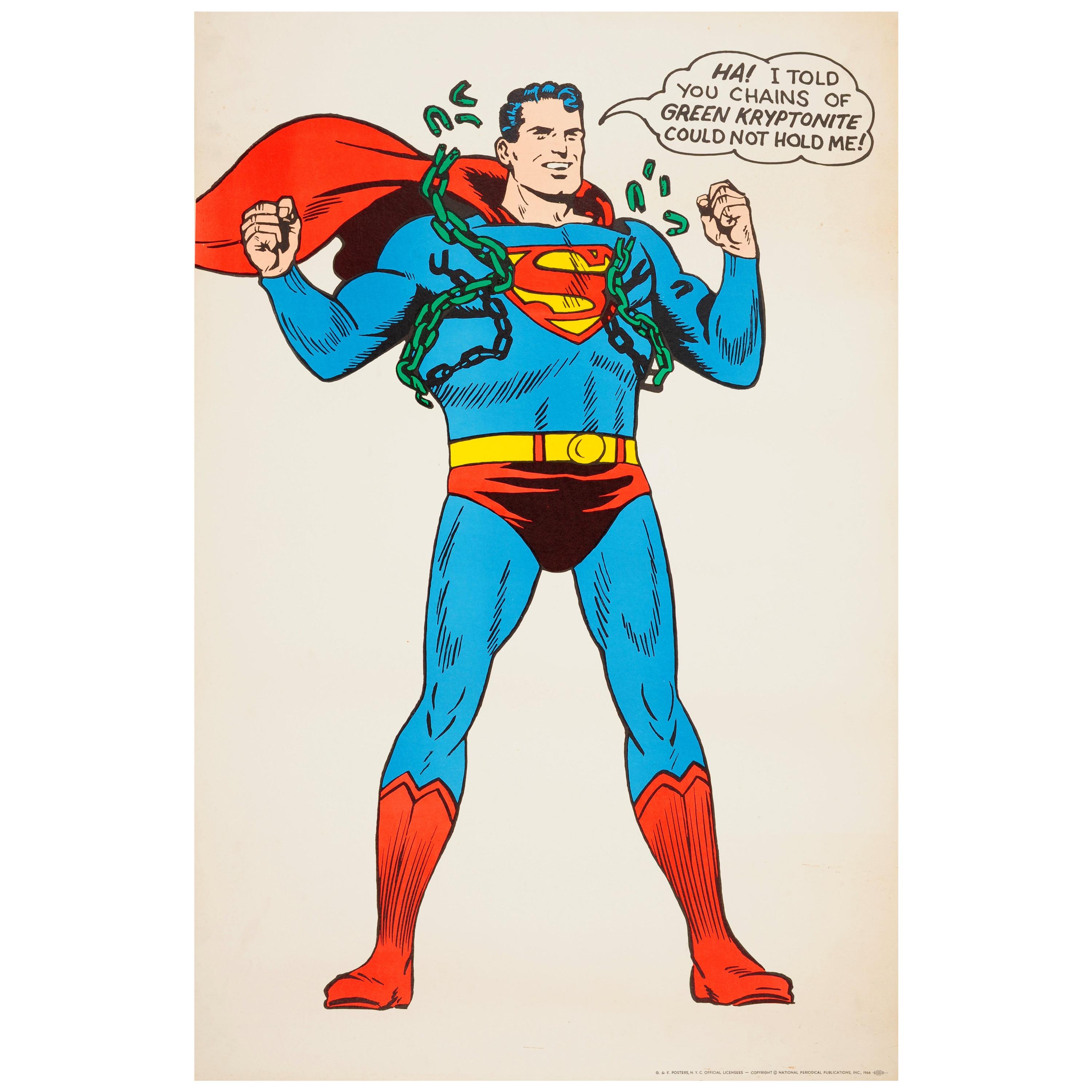 Original Vintage Superman Poster Ft Comics Superhero Free from Kryptonite Chains