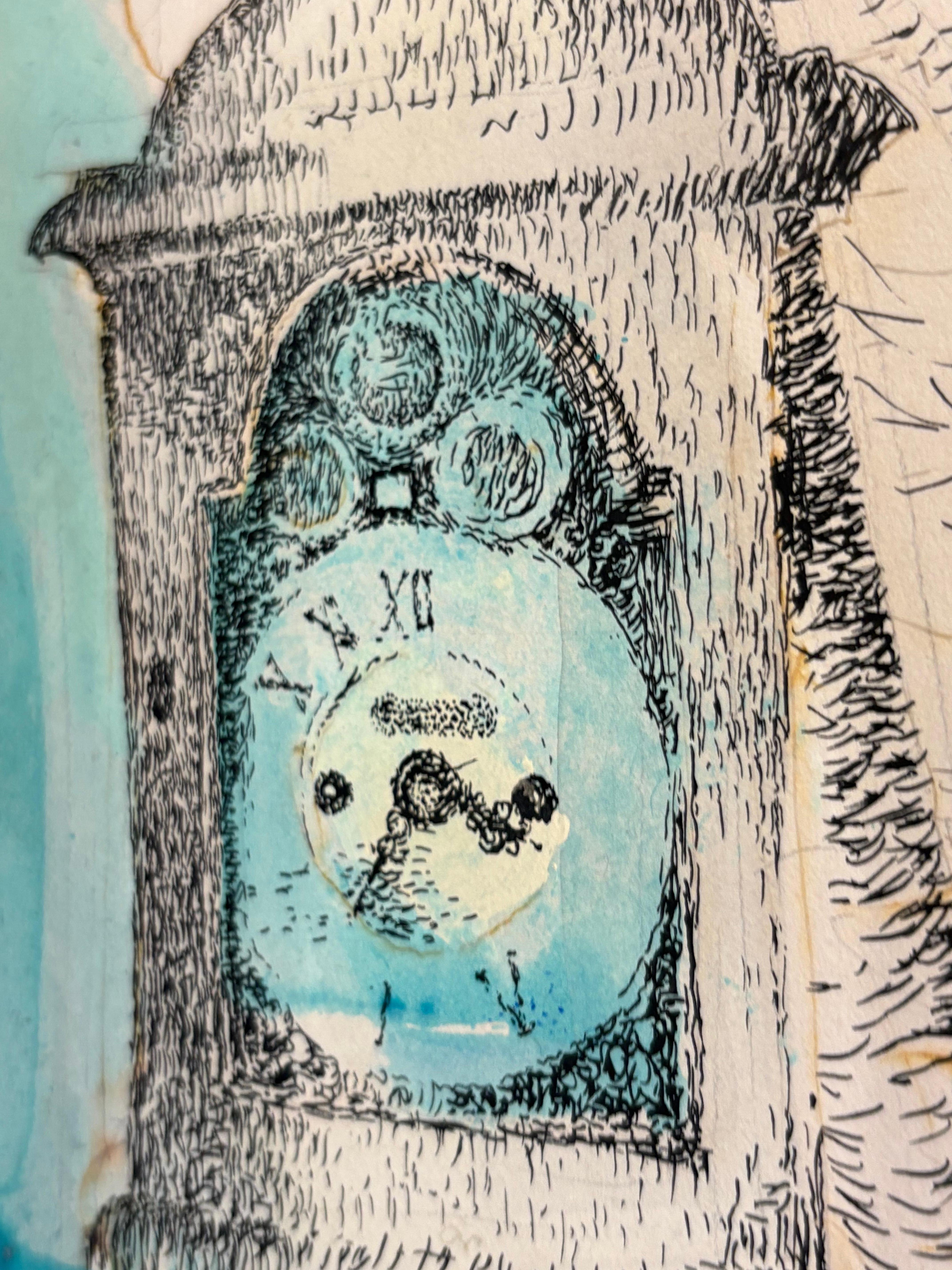 Postmoderno Originale surrealista d'epoca  disegno di ritratto a tecnica mista in vendita