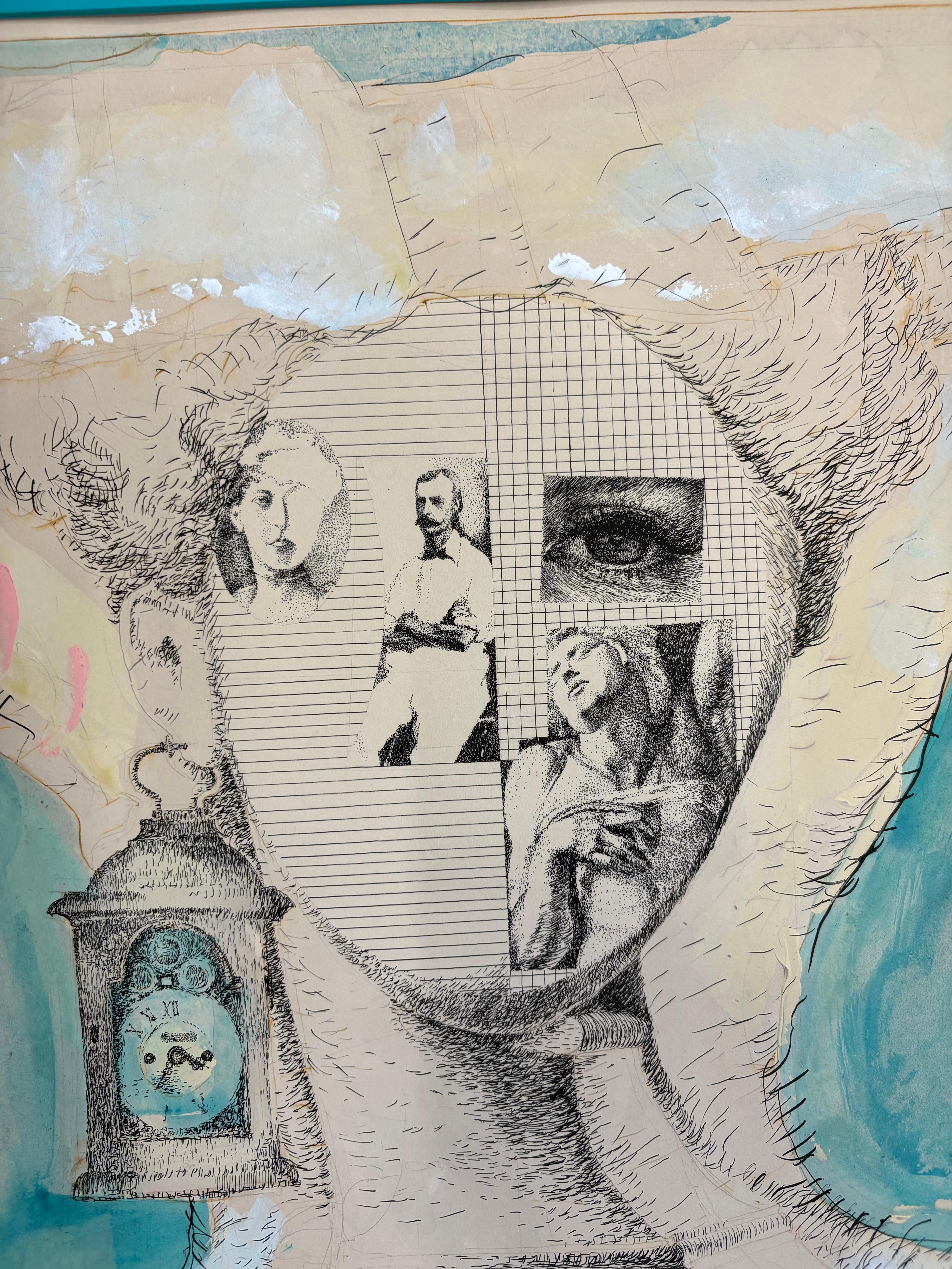 Originale surrealista d'epoca  disegno di ritratto a tecnica mista In condizioni buone in vendita a Los Angeles, CA