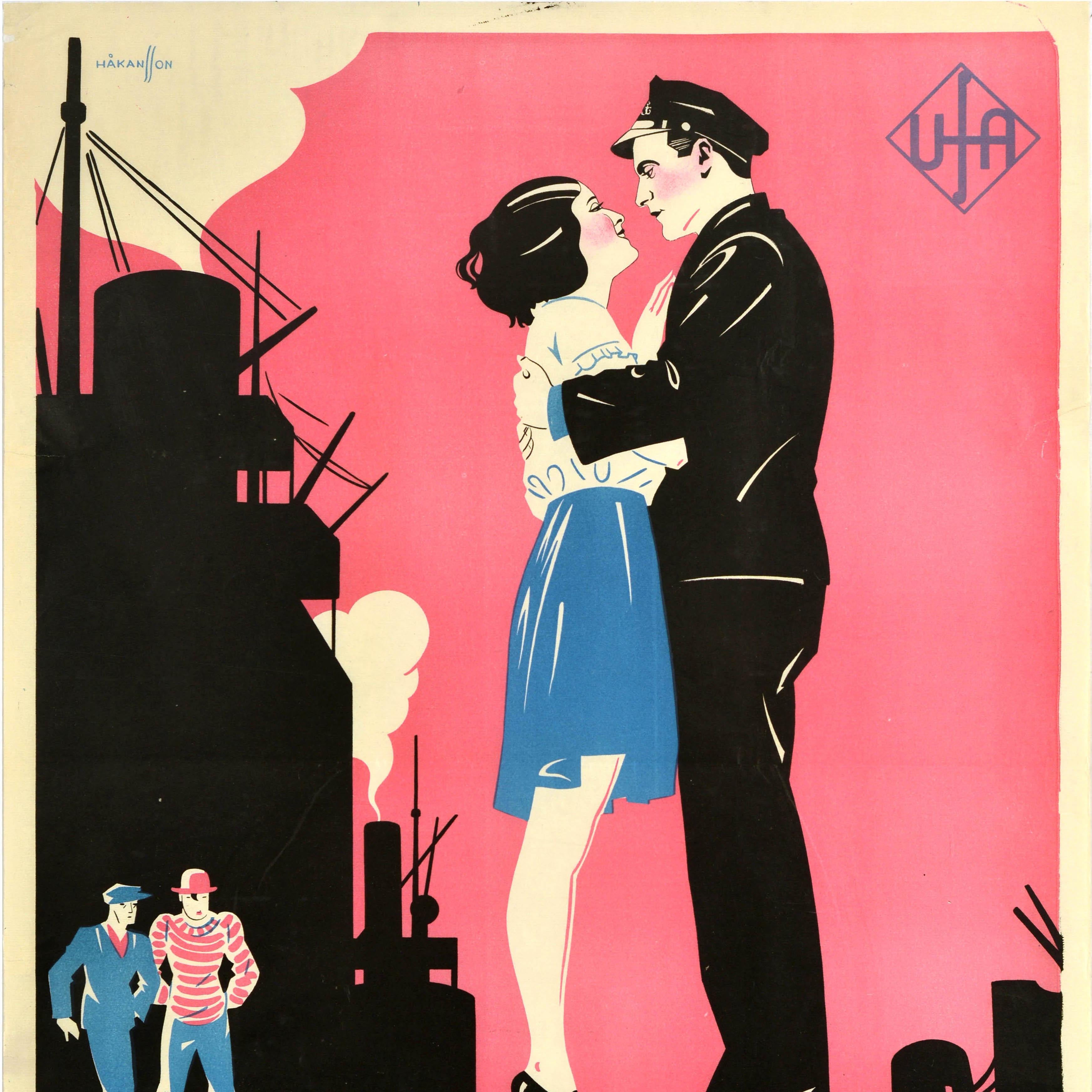 Cartel de cine sueco original de época Muelles de Hamburgo Hamnens Lockfagel Sueco en venta
