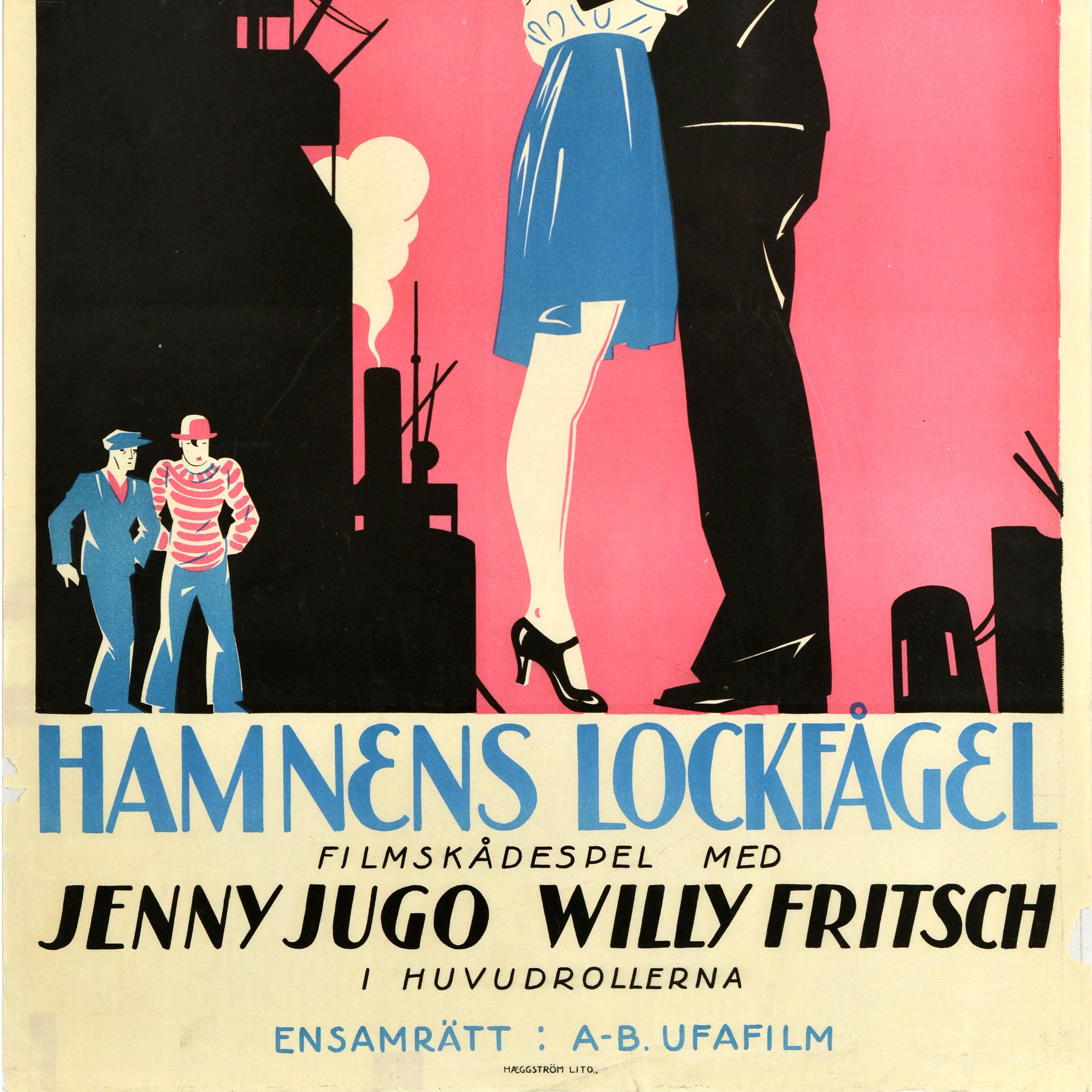 Cartel de cine sueco original de época Muelles de Hamburgo Hamnens Lockfagel en Bastante bueno estado para la venta en London, GB