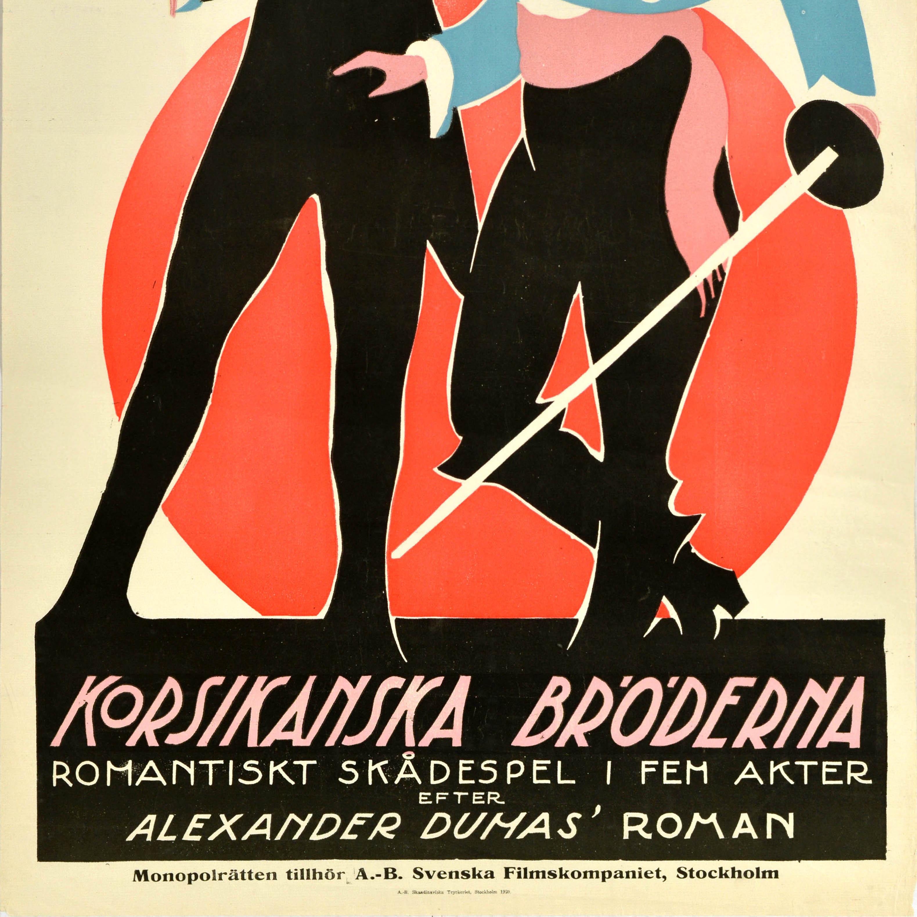 Poster cinematografico svedese originale d'epoca I fratelli Corsi Korsikanska Broderna In condizioni buone in vendita a London, GB