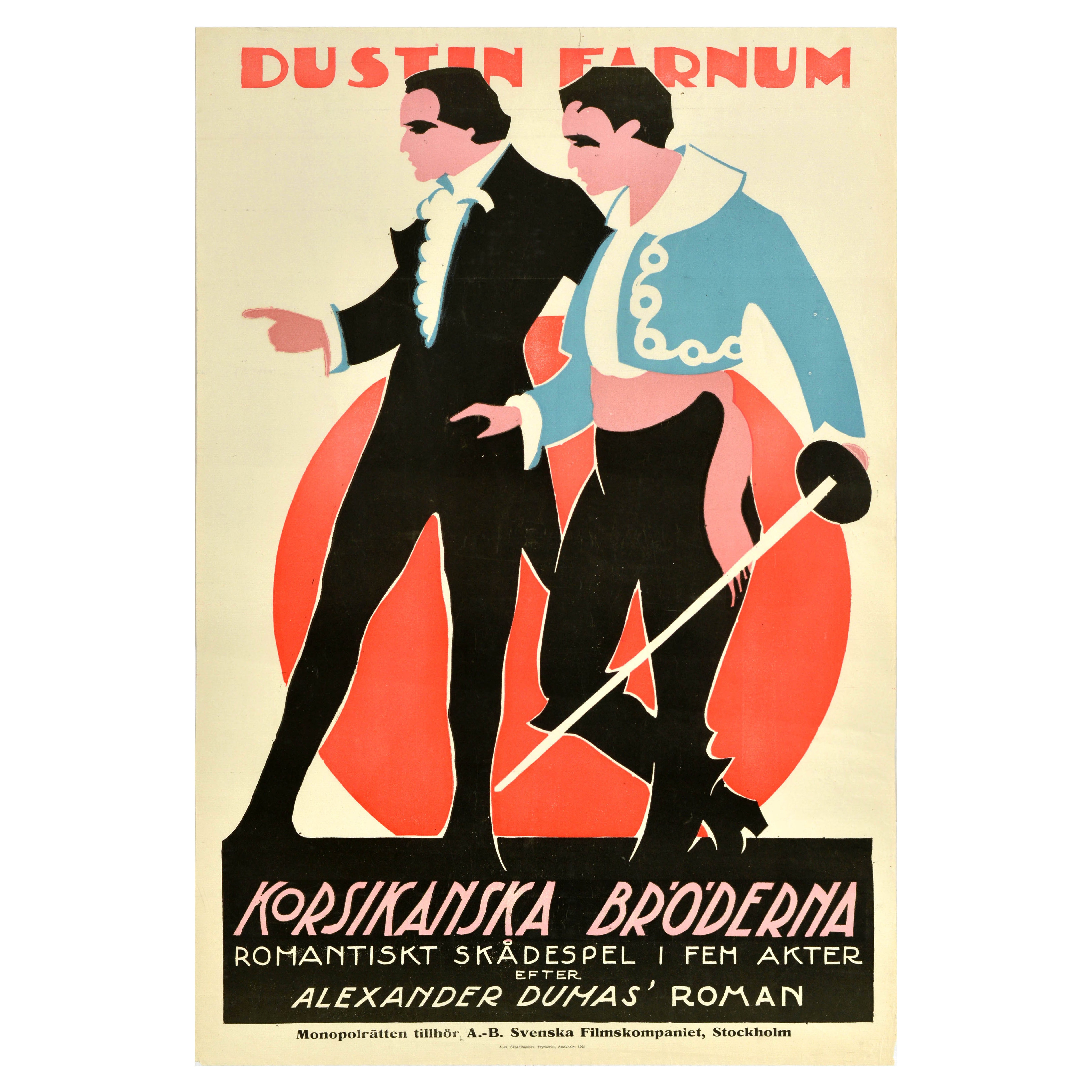 Original Vintage Swedish Movie Poster The Corsican Brothers Korsikanska Broderna