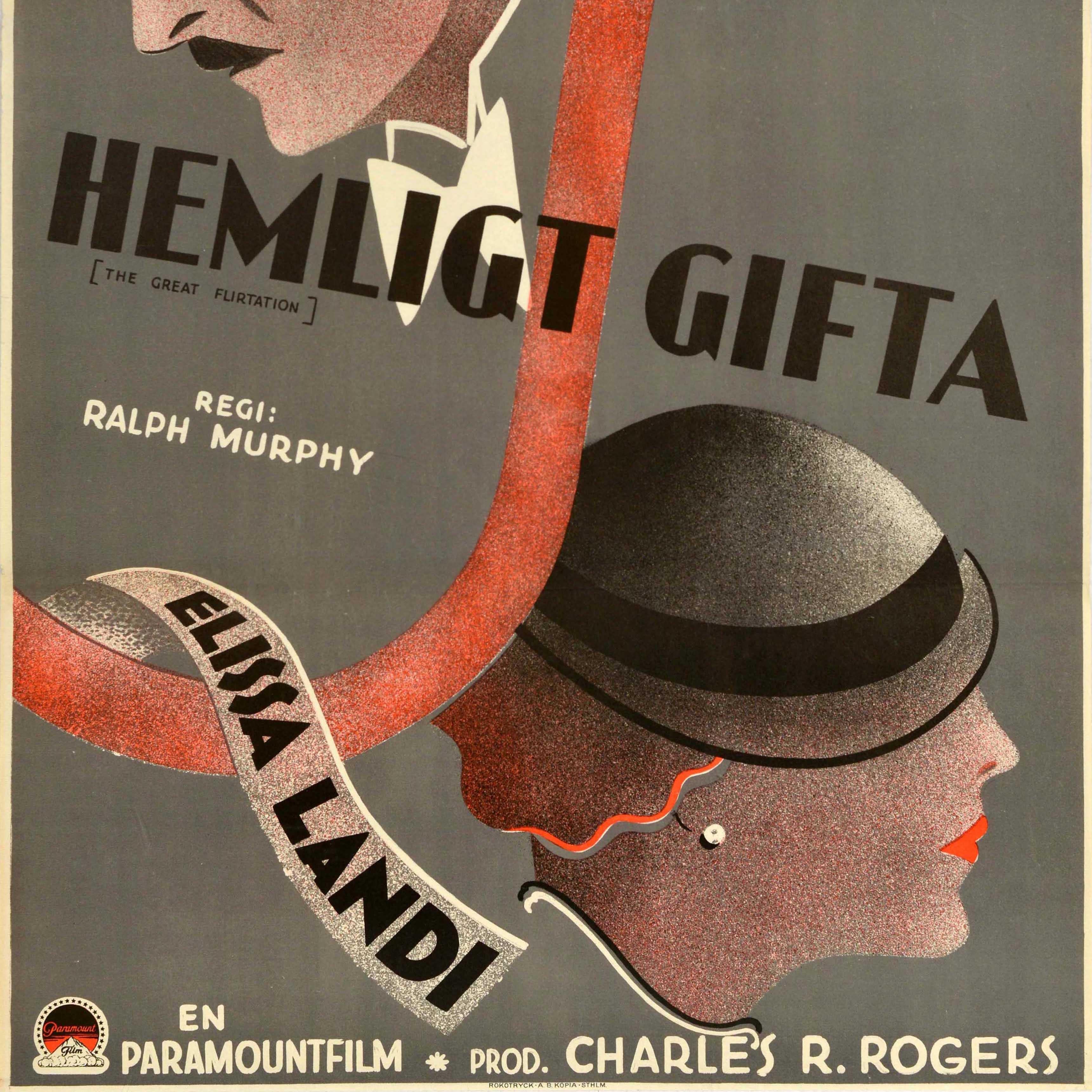 Original Vintage Cartel de cine sueco El gran flirteo Hemlight Gifta en Bueno estado para la venta en London, GB
