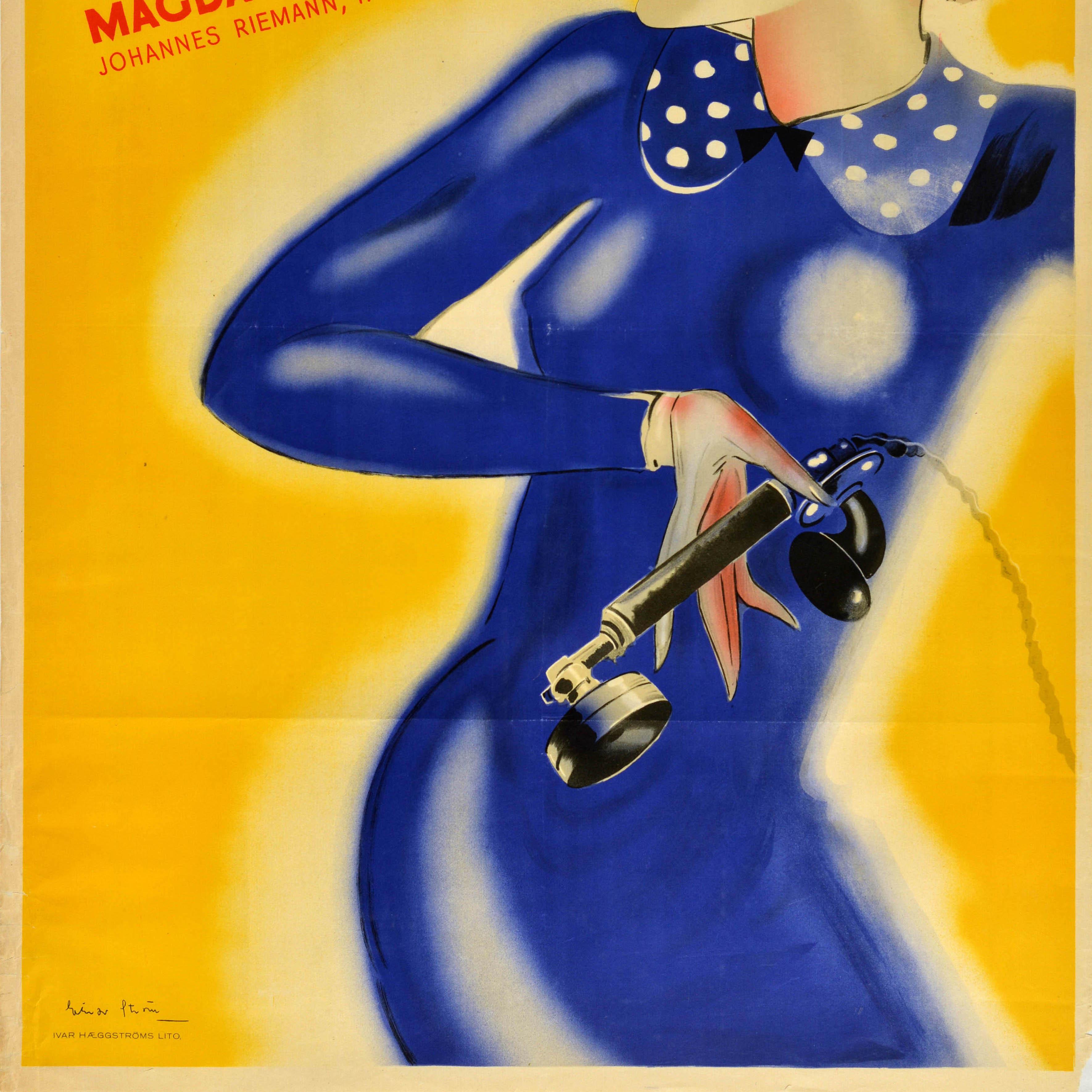 Original Vintage By Schwedisches Filmplakat Falsche Nummer Miss En Kyss I Karlek (Mitte des 20. Jahrhunderts) im Angebot