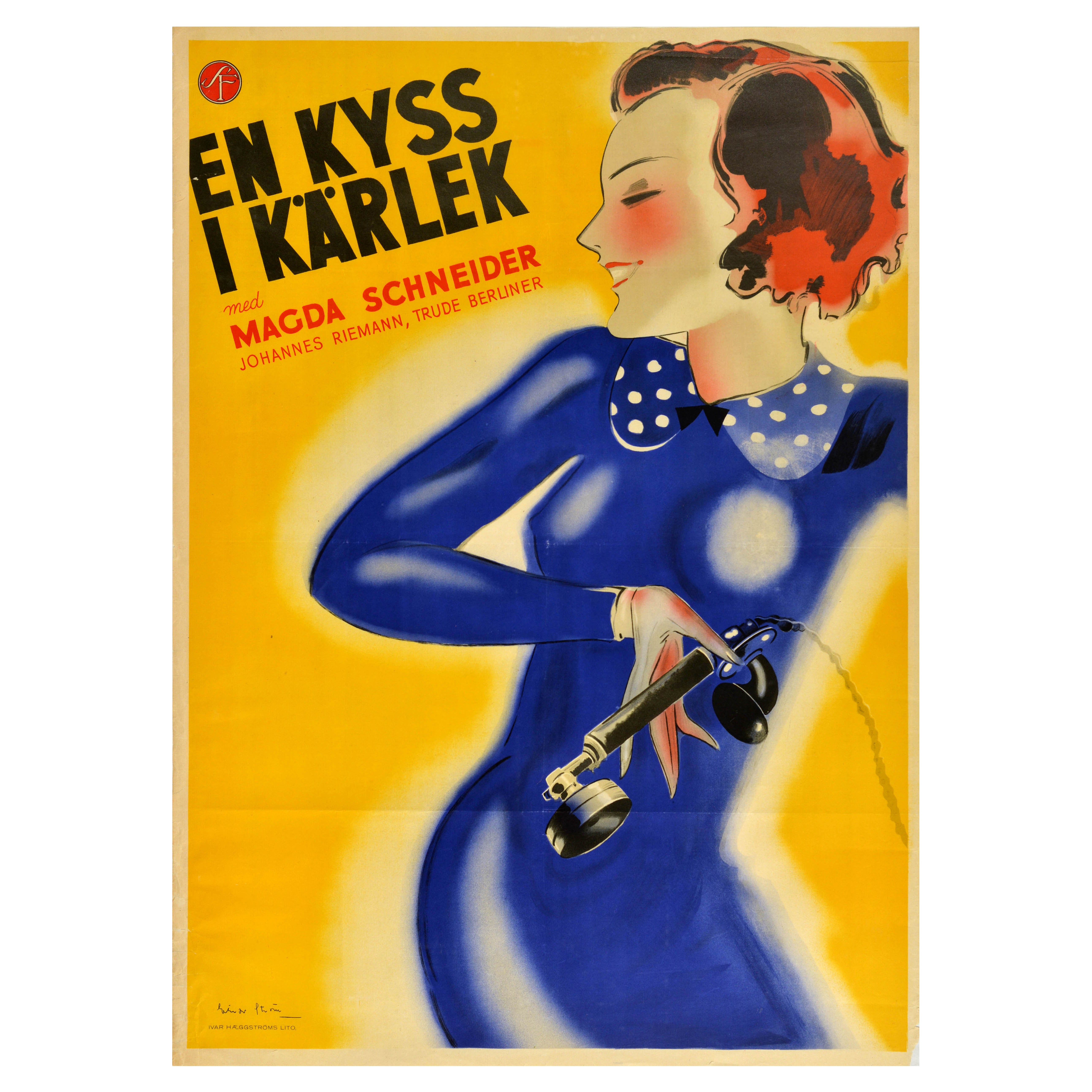 Original Vintage Swedish Movie Poster Wrong Number Miss En Kyss I Karlek