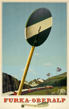 Original Vintage Swiss Travel Poster Furka Oberalp Switzerland Herbert Leupin