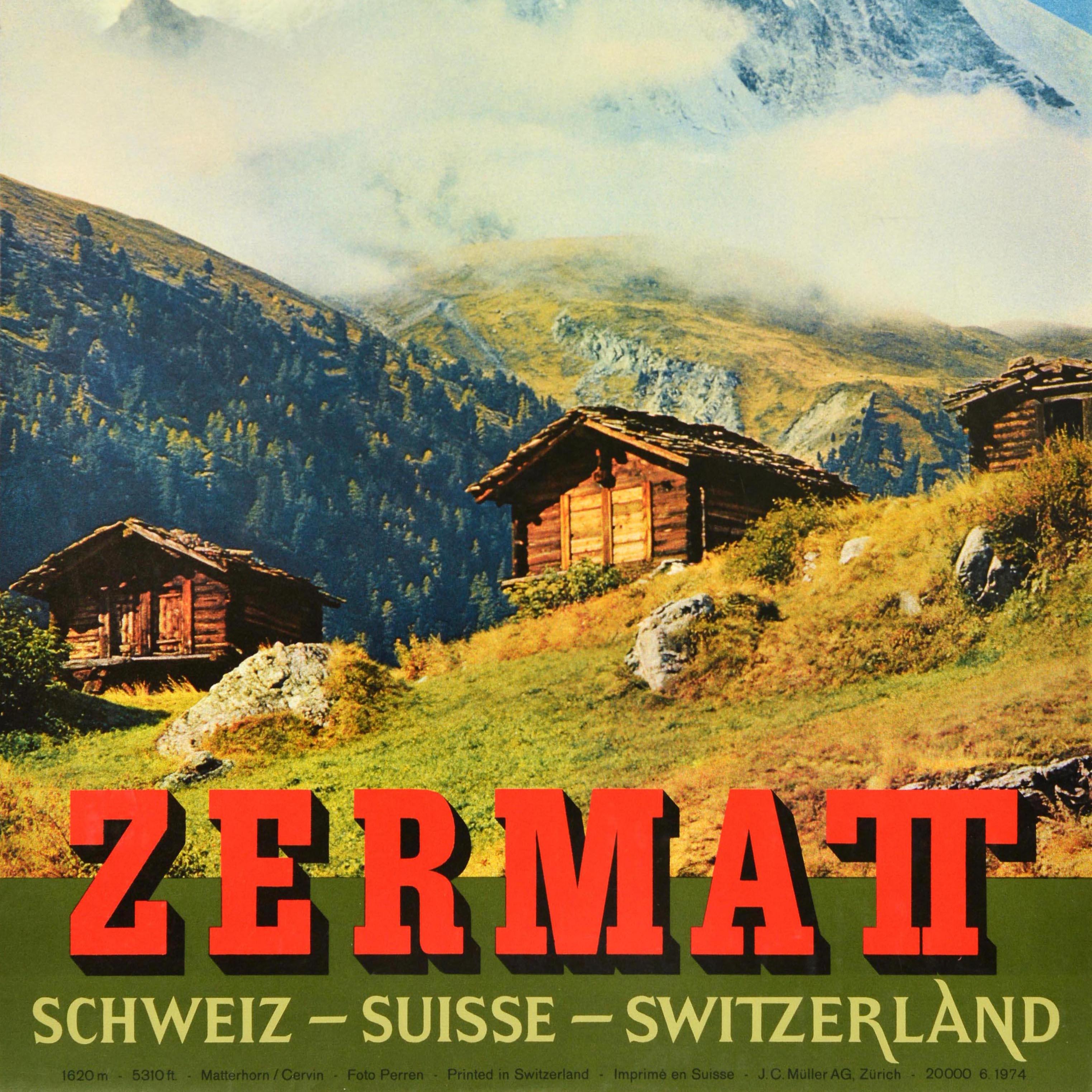 Affiche de voyage suisse d'origine Zermatt Matterhorn Cervin Switzerland Bon état - En vente à London, GB