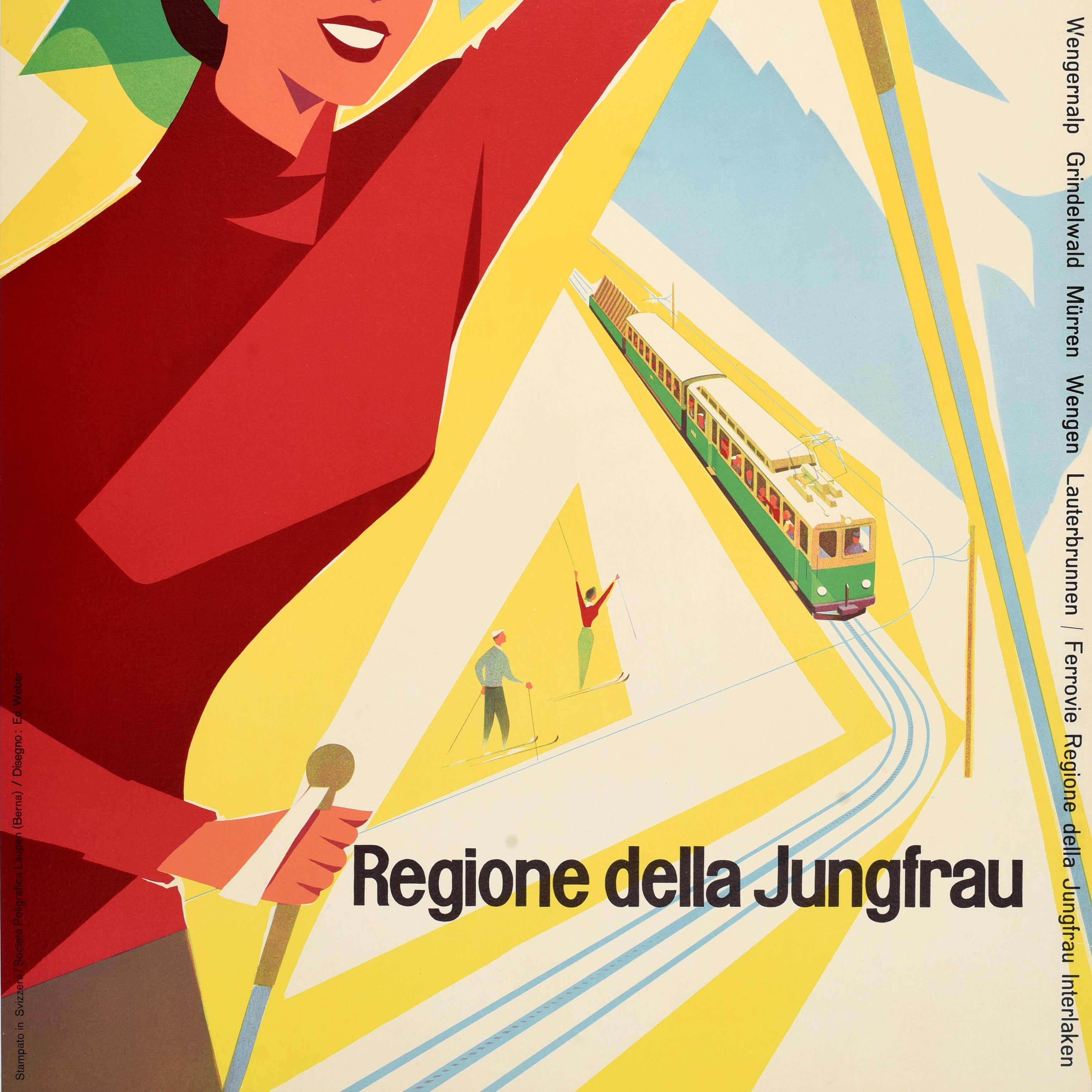 Svizzero Poster originale d'epoca sugli sport invernali svizzeri, Svizzera, Regione della Jungfrau in vendita
