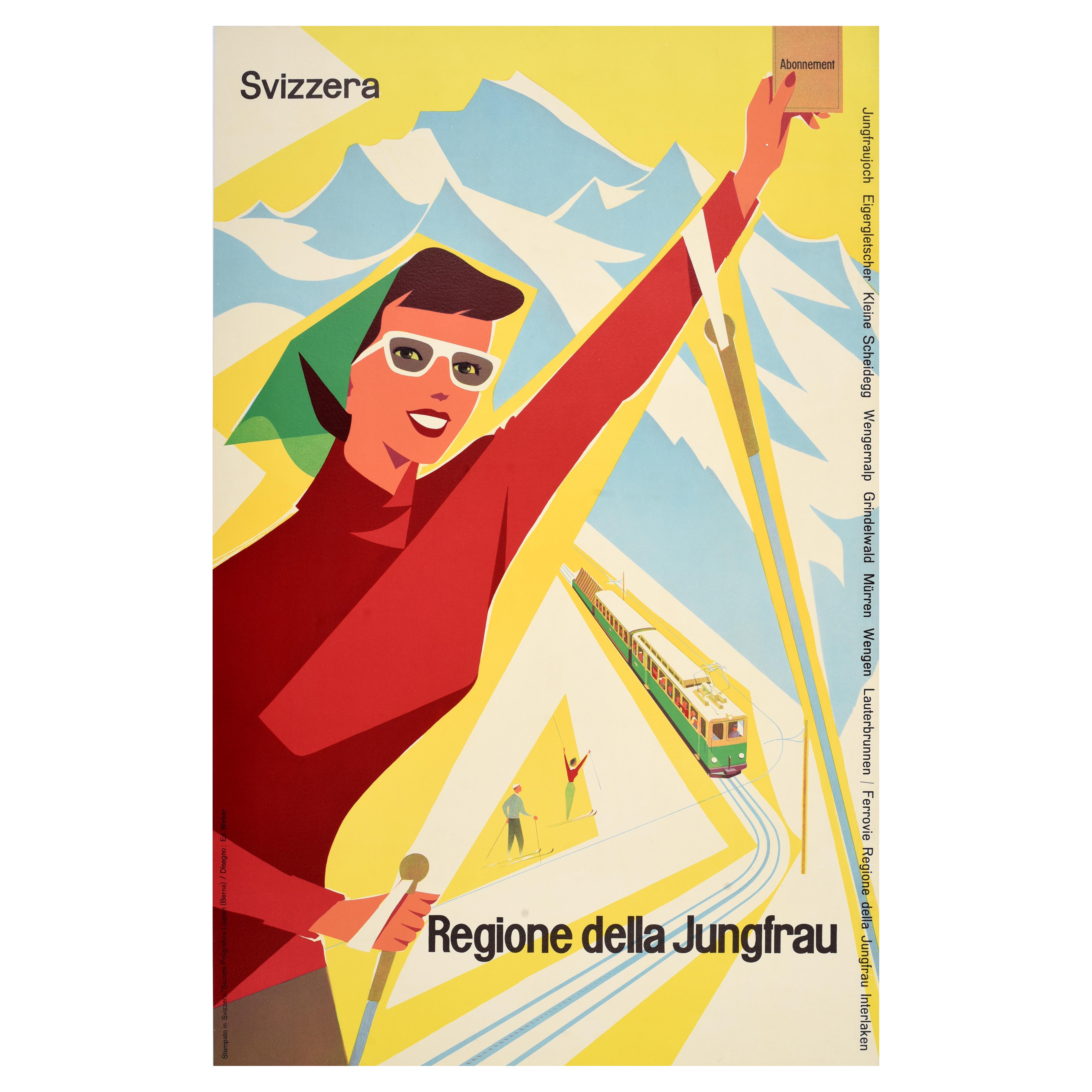 Original Vintage By Schweizer Winter Sport Ski Poster Schweiz Jungfrau Region