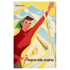 Póster Original Vintage Swiss Winter Sport Esquí Suiza Región Jungfrau