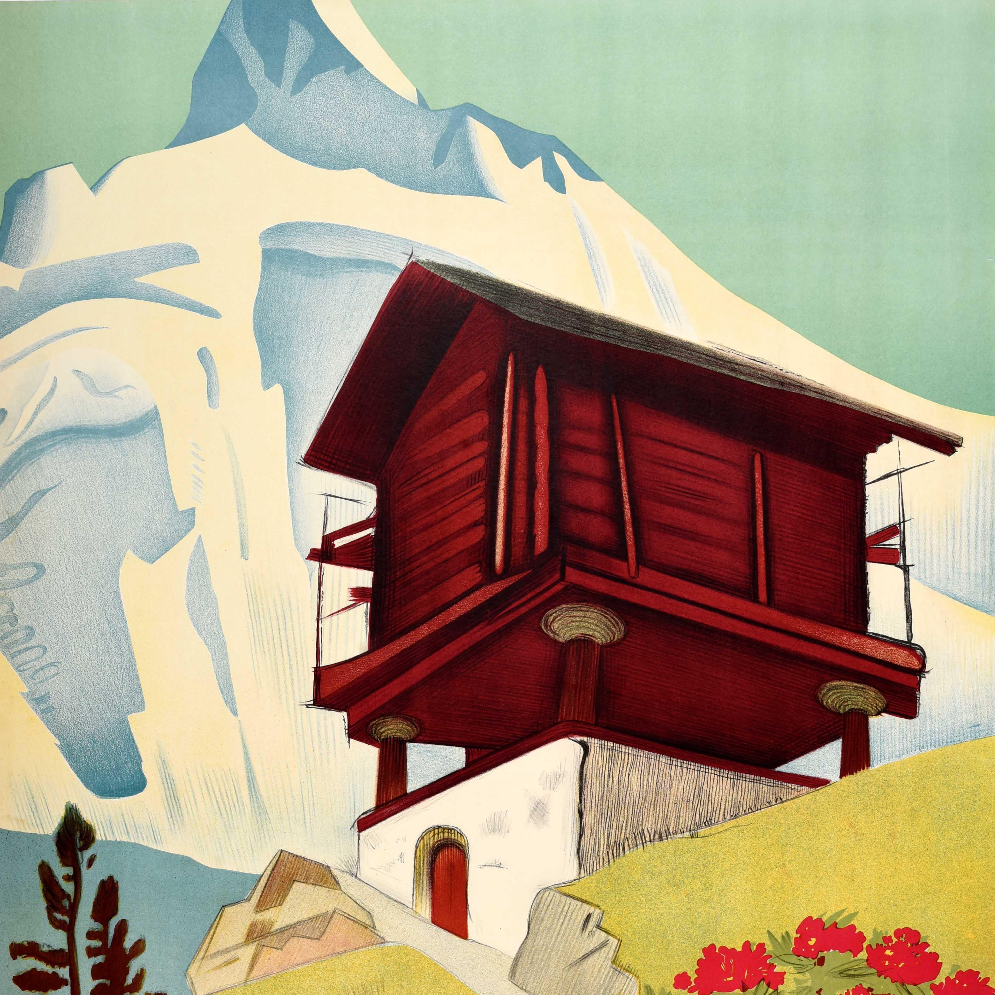Original Vintage Schweiz Reise Werbung Poster Zinal Wallis Schweiz (Schweizerisch) im Angebot