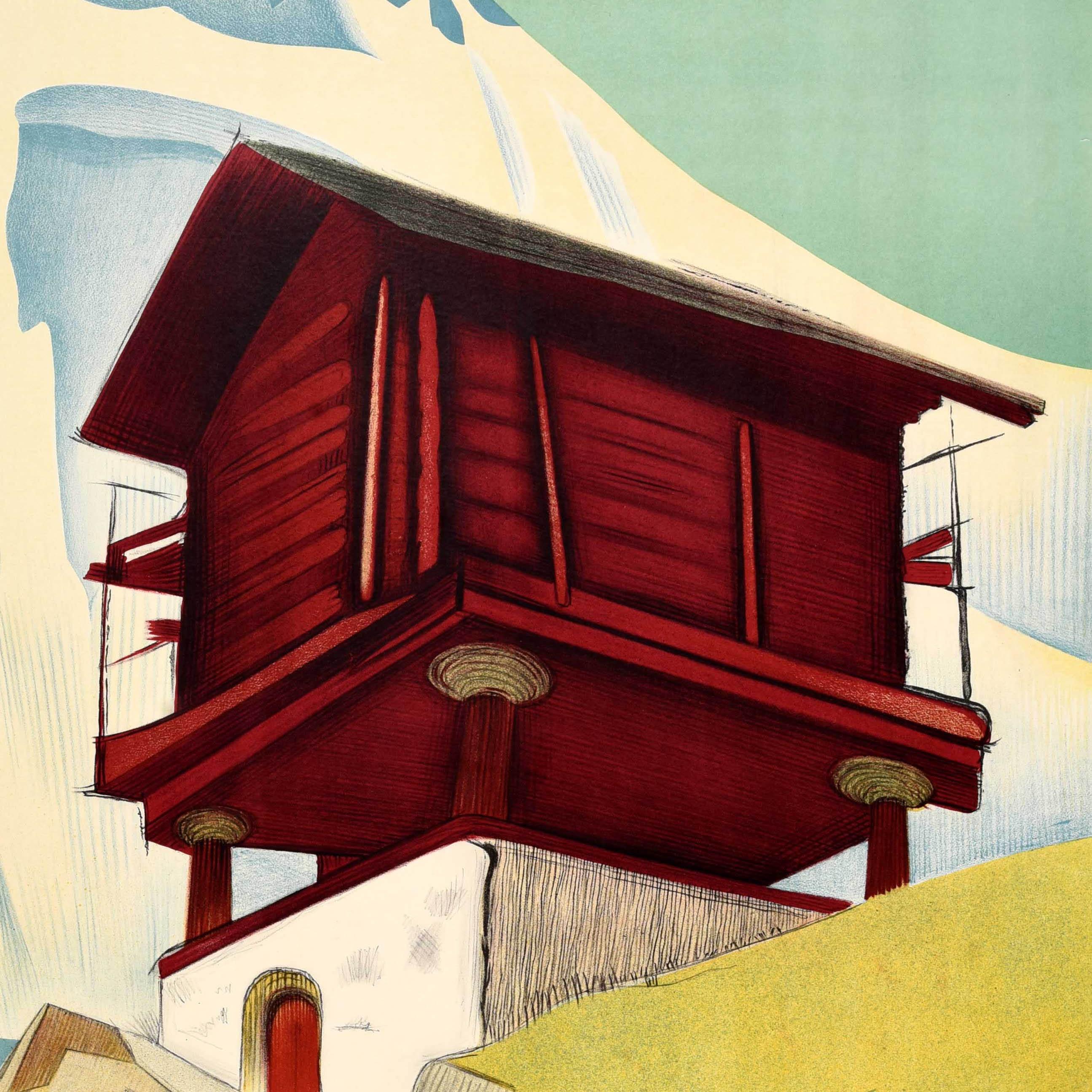 Original Vintage Schweiz Reise Werbung Poster Zinal Wallis Schweiz (Mitte des 20. Jahrhunderts) im Angebot