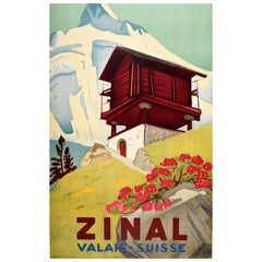Original Vintage Switzerland Travel Advertising Poster Zinal Valais Suisse
