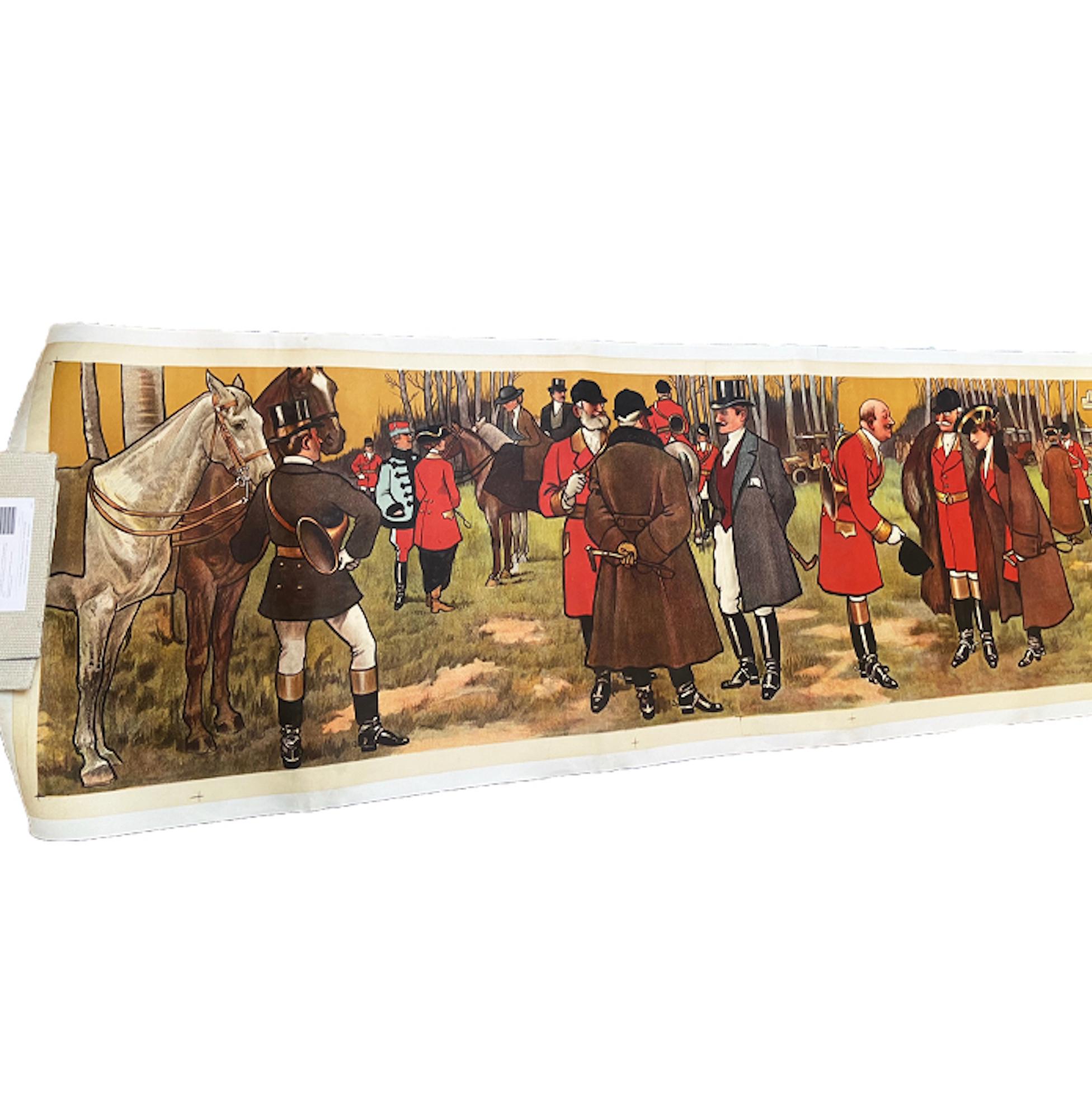 Painting size: 135? x 23.5?
Portrait size: 137? x 26?
Complete size: 139? x 28?

Albert Guillaume was a talented artist and poster designer who created this image as part of a series of decorative panels to depict scenes at a hunt in the fields.