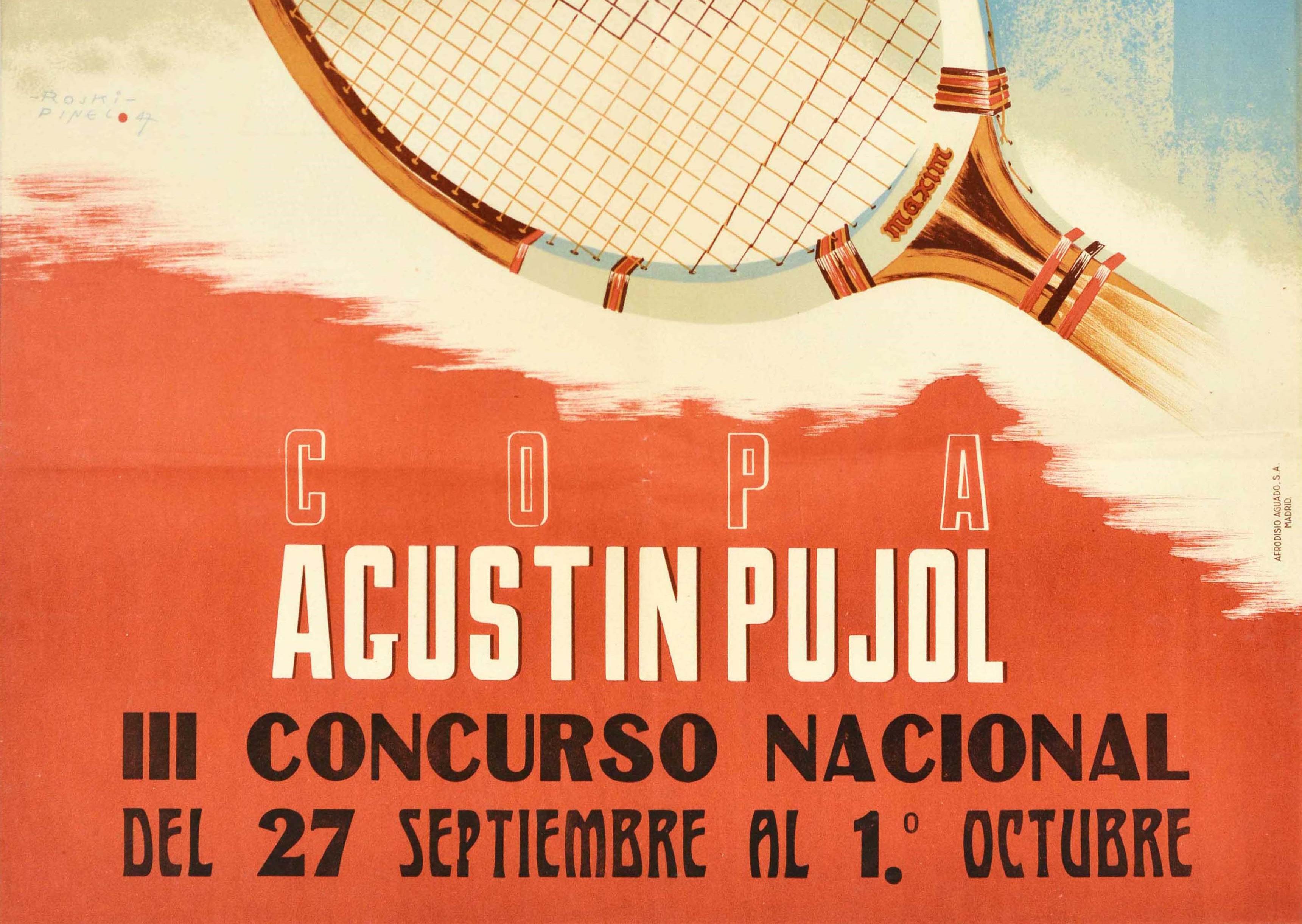 Spanish Original Vintage Tennis Poster Gymnastic Club Tarragona Agustin Pujol Cup Sport
